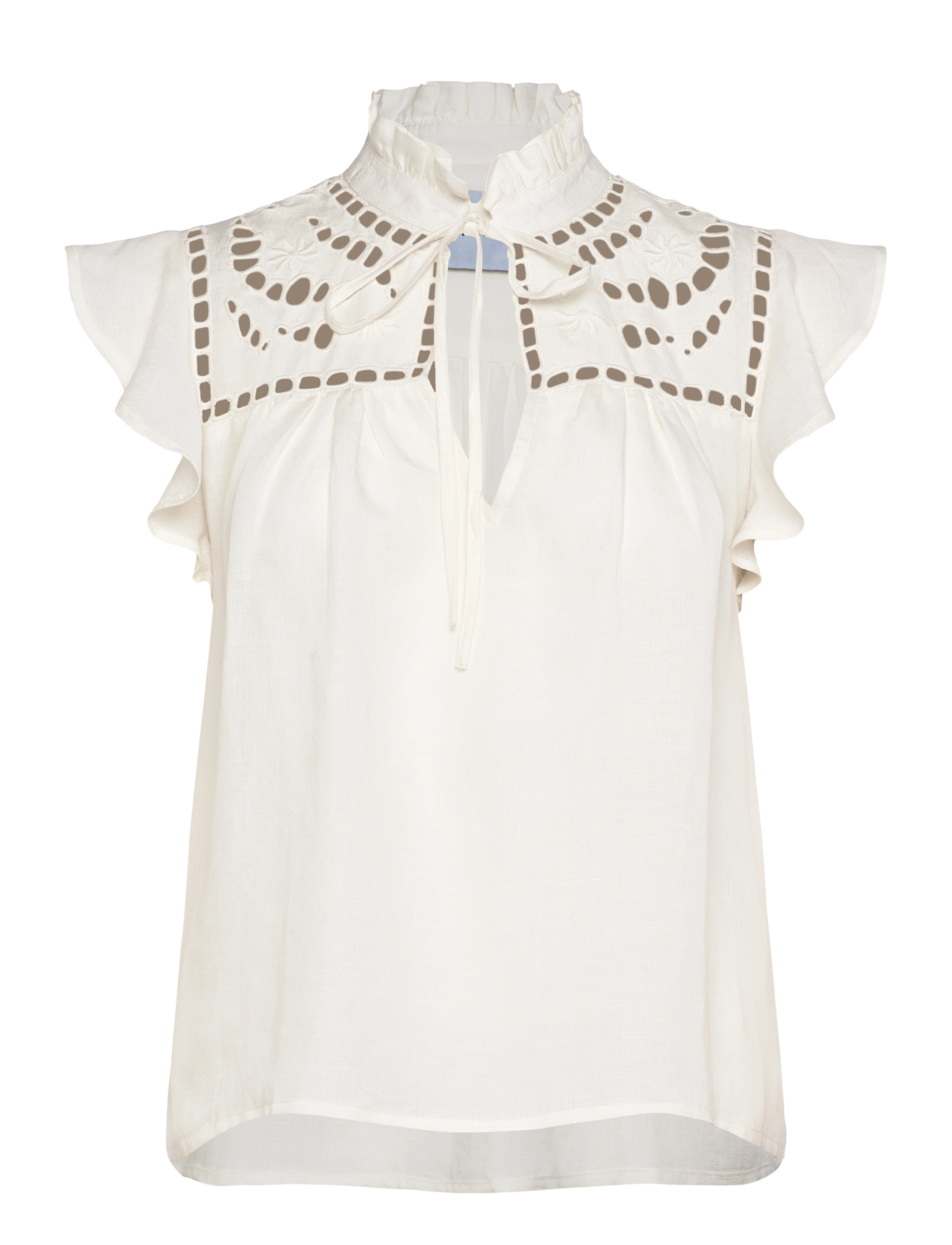Minus Msalaya Top, Kvinder, Broderet Højhalset Top, Cream, Str: 40