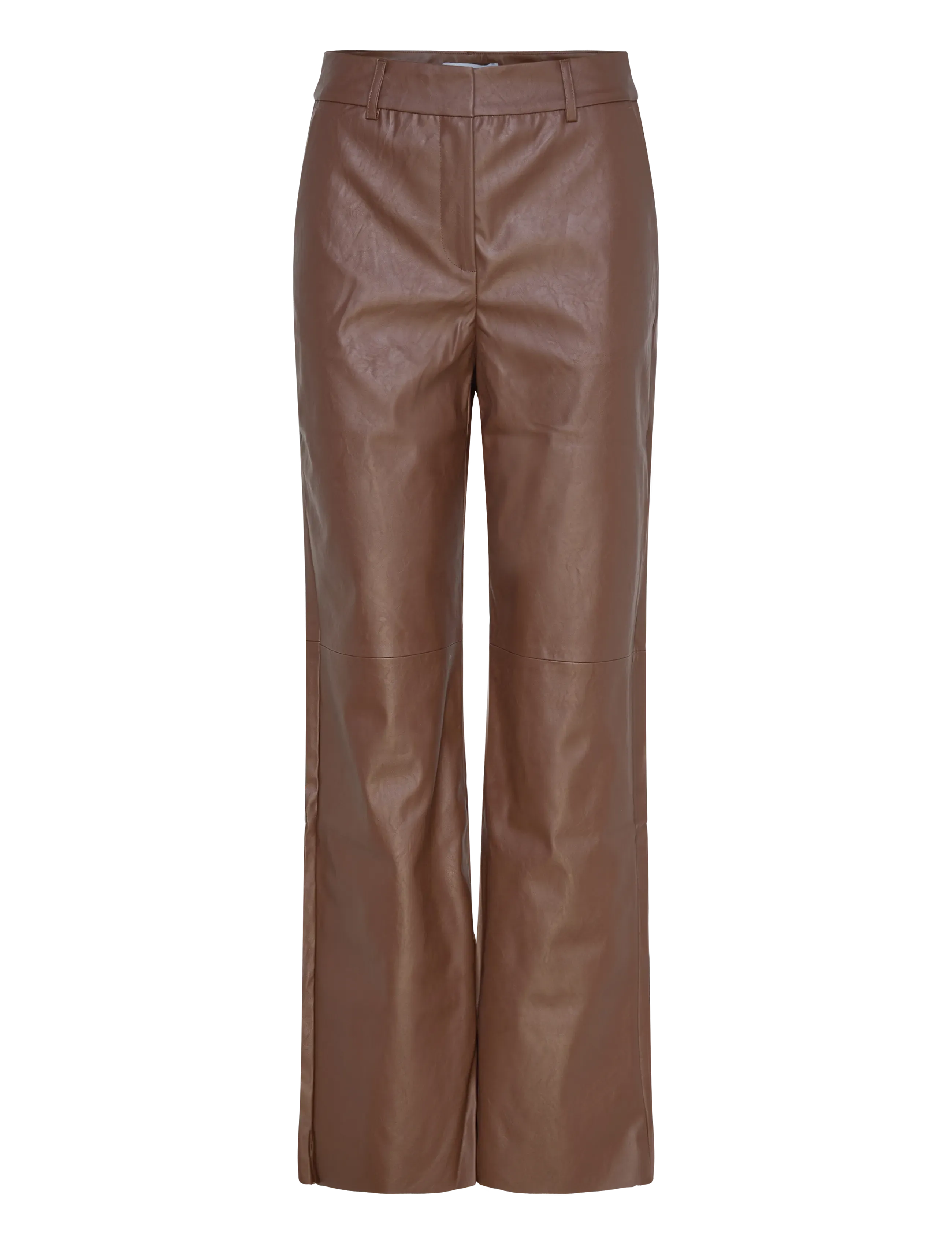 Minus Mstasja Mid Waist Pu Pant, Kvinder, Midt Talje Brede Ben PU Bukser, Brun, Str: 44