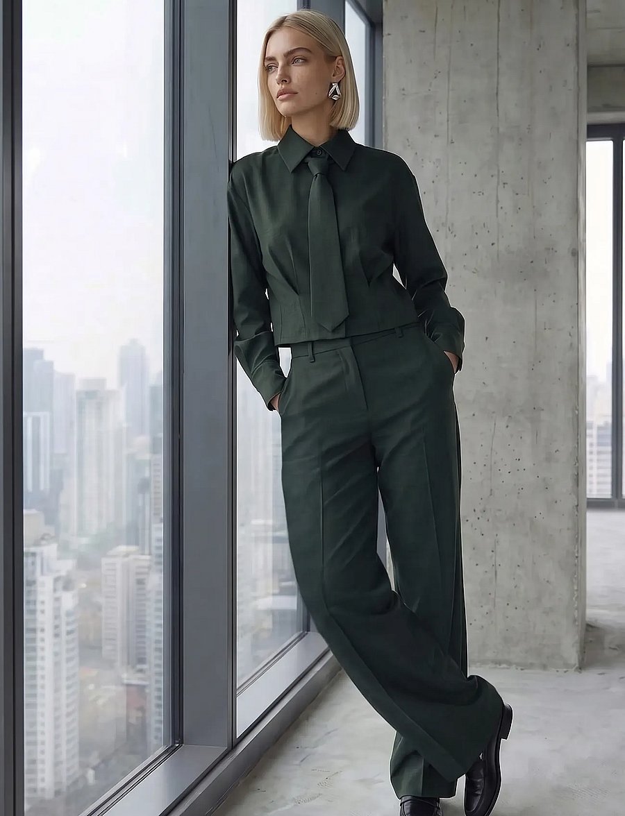 Minus - MSWelma Mid Waist Pant - raka byxor - green gables - 1