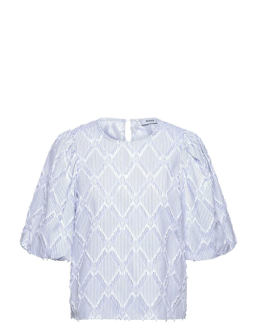 Minus - MSAstra Short Sleeve Blouse - kurzärmelige blusen - ice blue stripe - 1