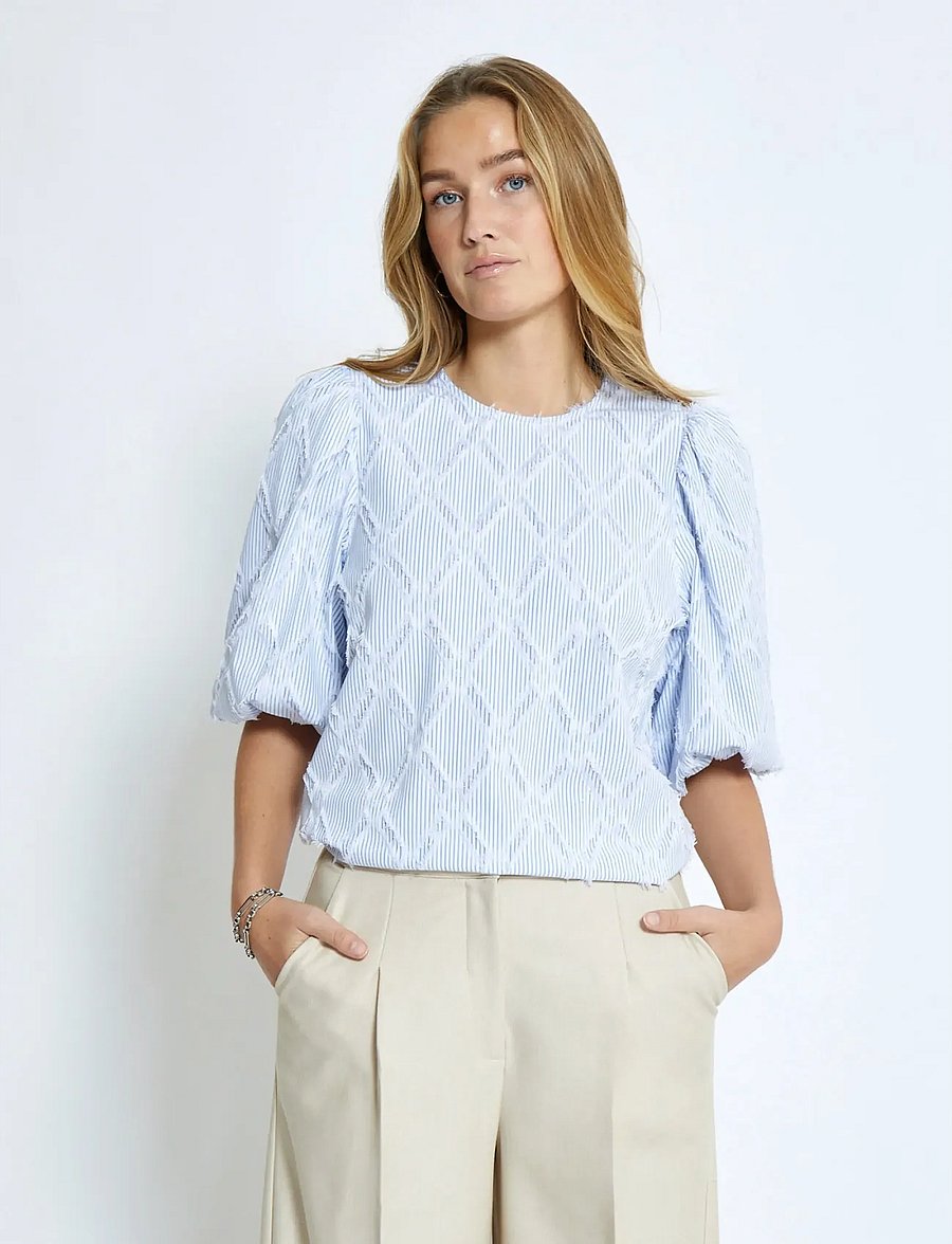 Minus - MSAstra Short Sleeve Blouse - kurzärmelige blusen - ice blue stripe - 0