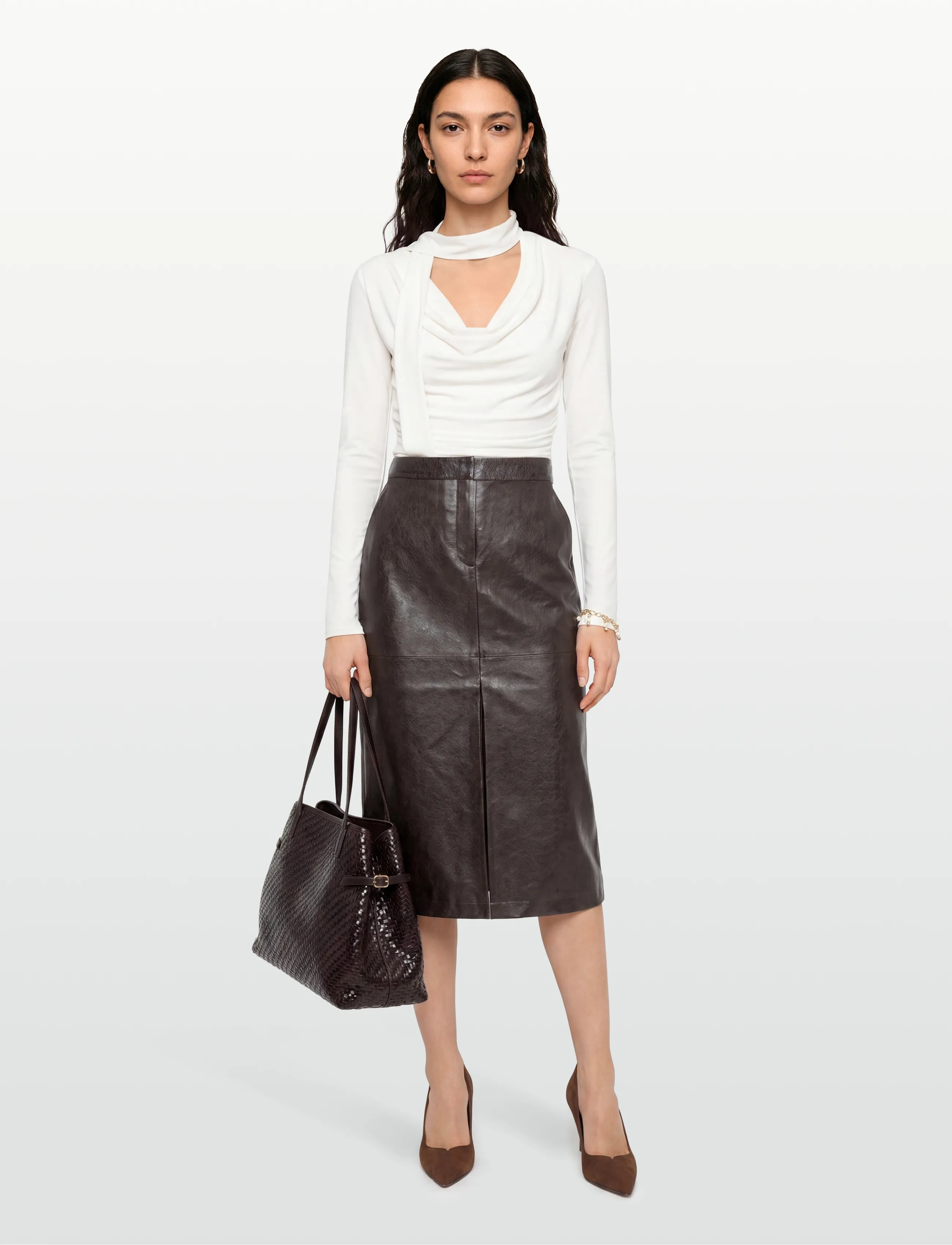 Minus Msdorothea Midi Skirt, 38, Brown, Nederdele > Knælange Og Midi Nederdele, Dame