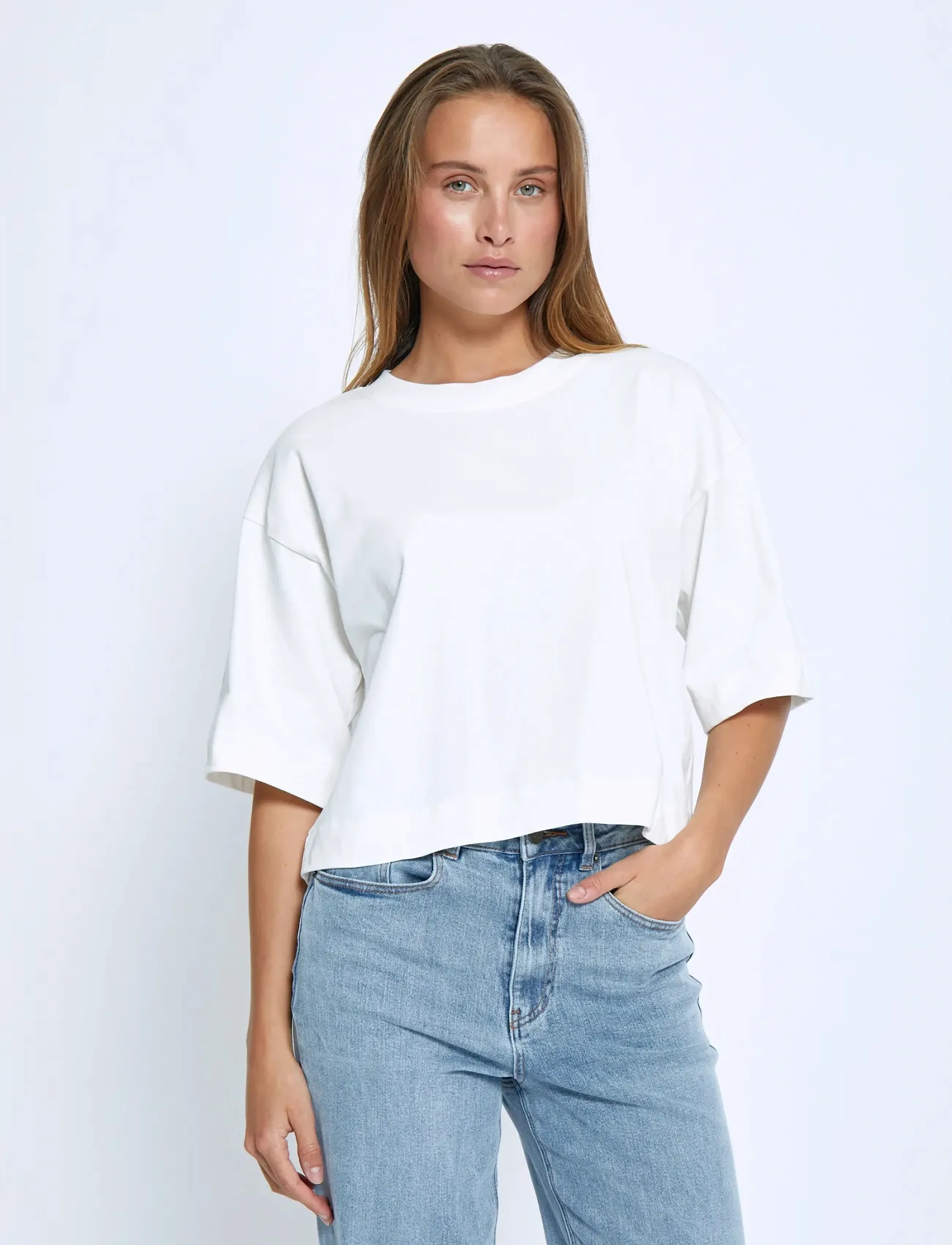 Minus MSGamma Cropped GOTS T-shirt - Nabapluusid - CLOUD DANCER / cream