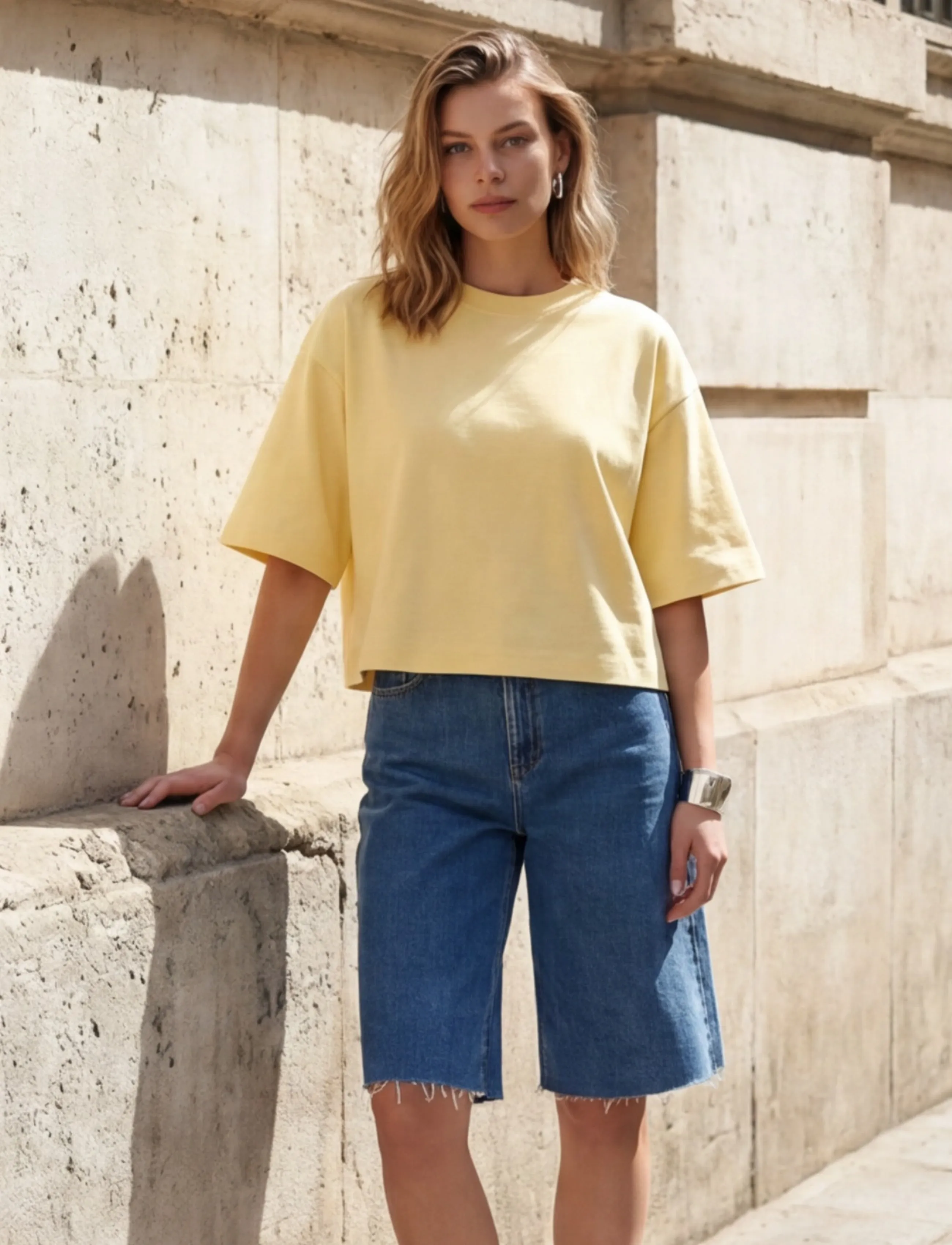 Minus MSGamma Cropped GOTS T-shirt - Fatnaður - SOFT YELLOW / yellow