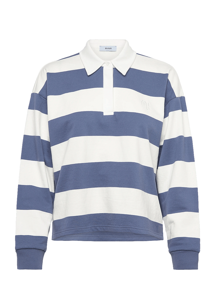 Minus - MSEstella Polo Sweat - sweatshirts - cloud dancer stripe - 1