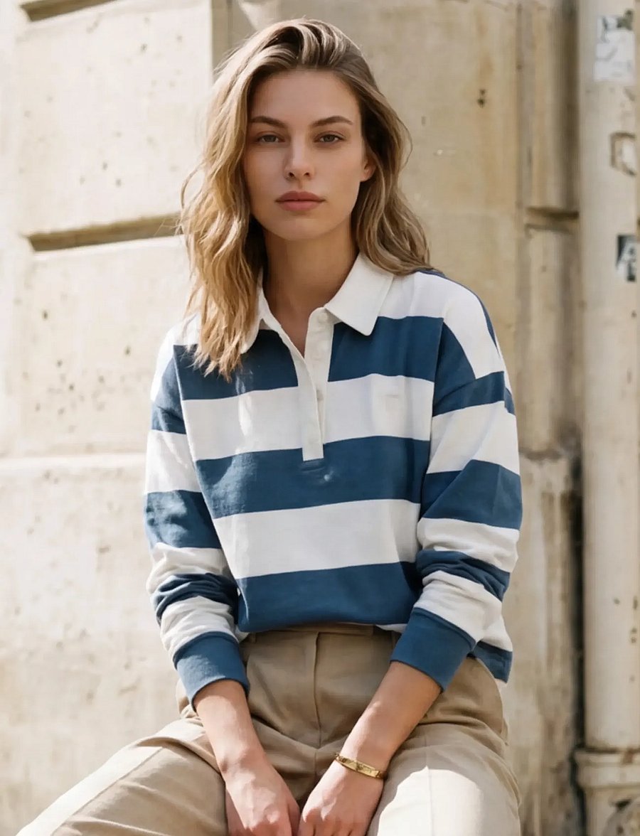 Minus - MSEstella Polo Sweat - sweatshirts - cloud dancer stripe - 0