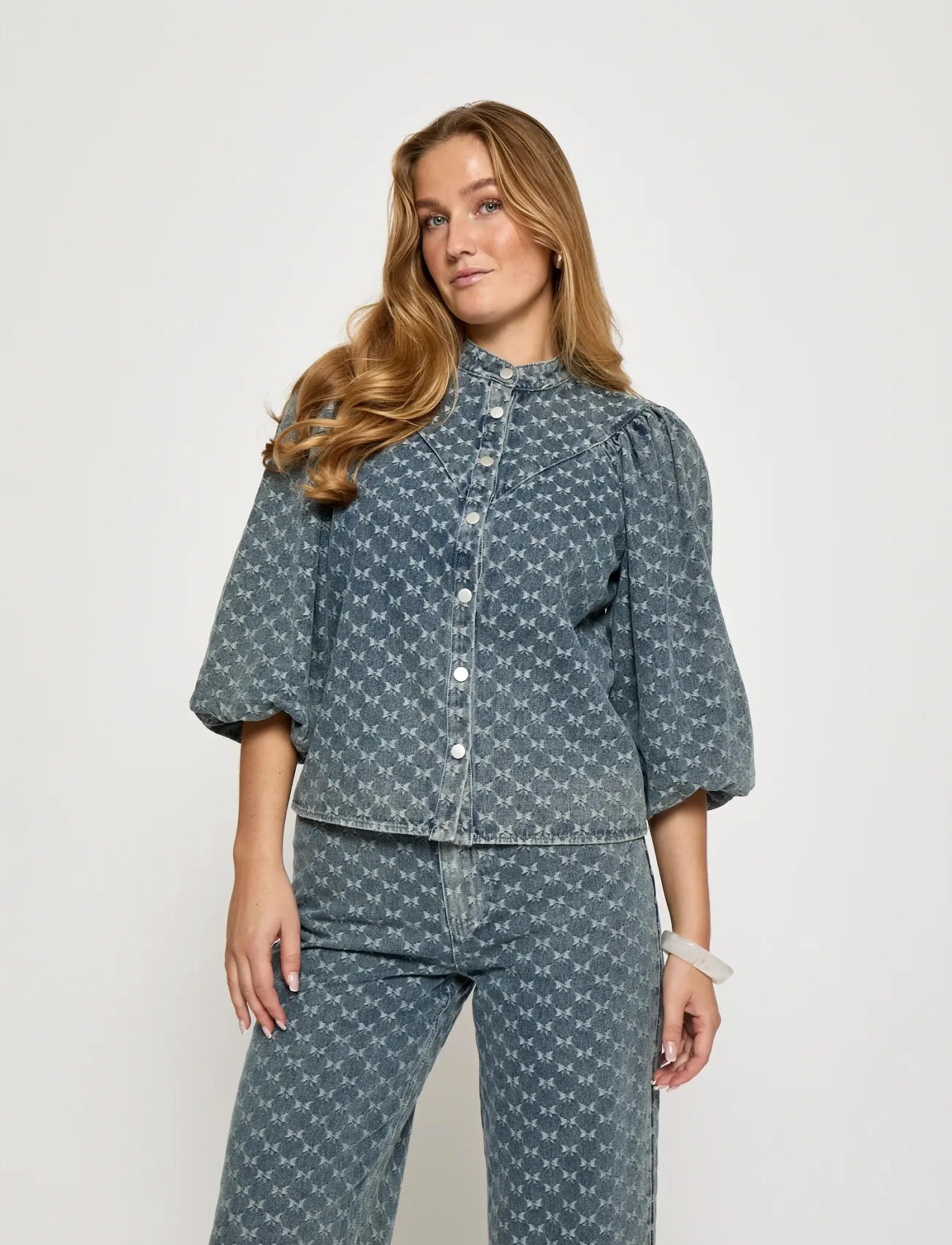 Minus Mssienne Shirt, Kvinder, Denim Puffærme Skjorte, Blå, Str: 42
