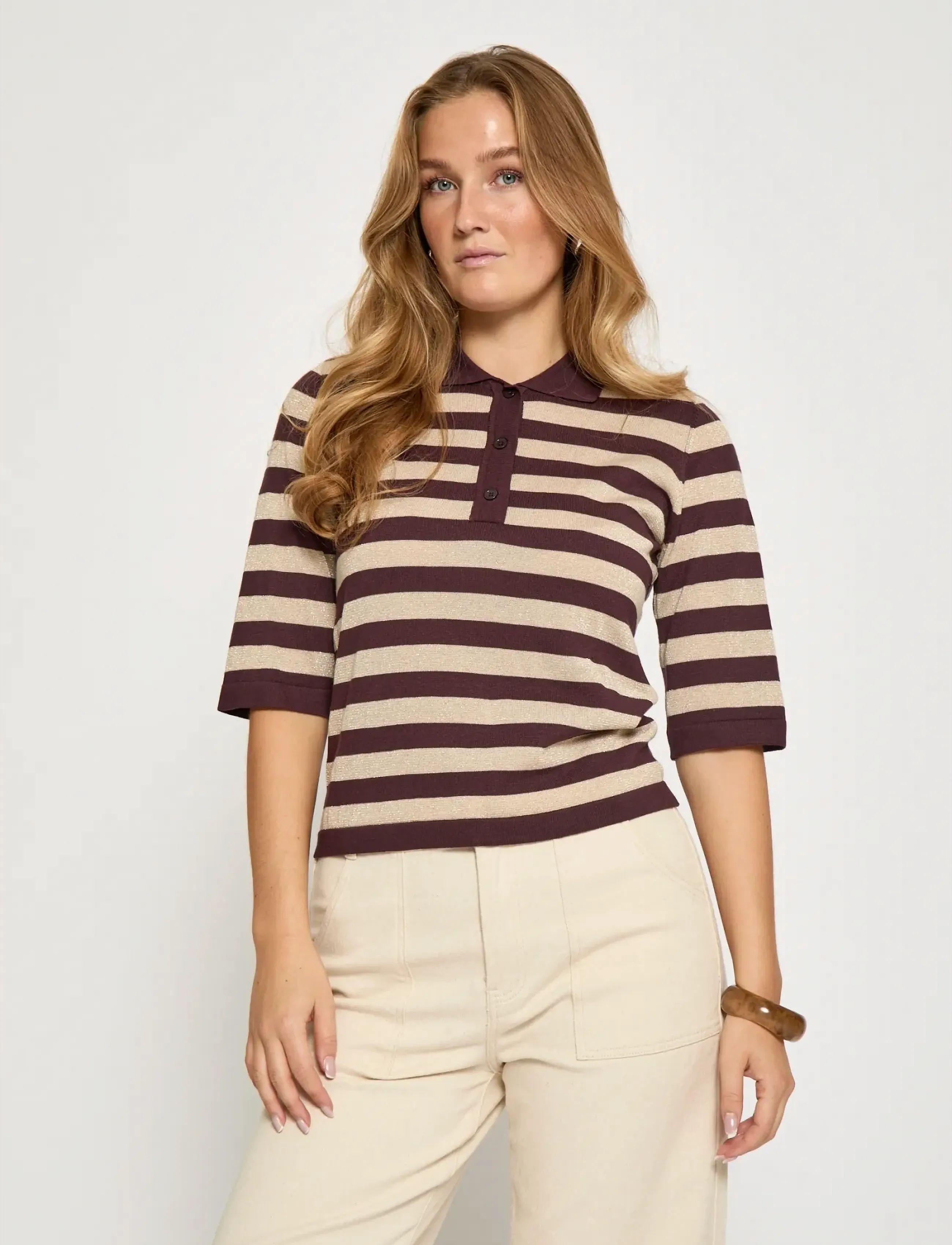 Minus MSAlice Knit T-Shirt - T-Shirts & Tops - FUDGE PURPLE STRIPE / burgundy