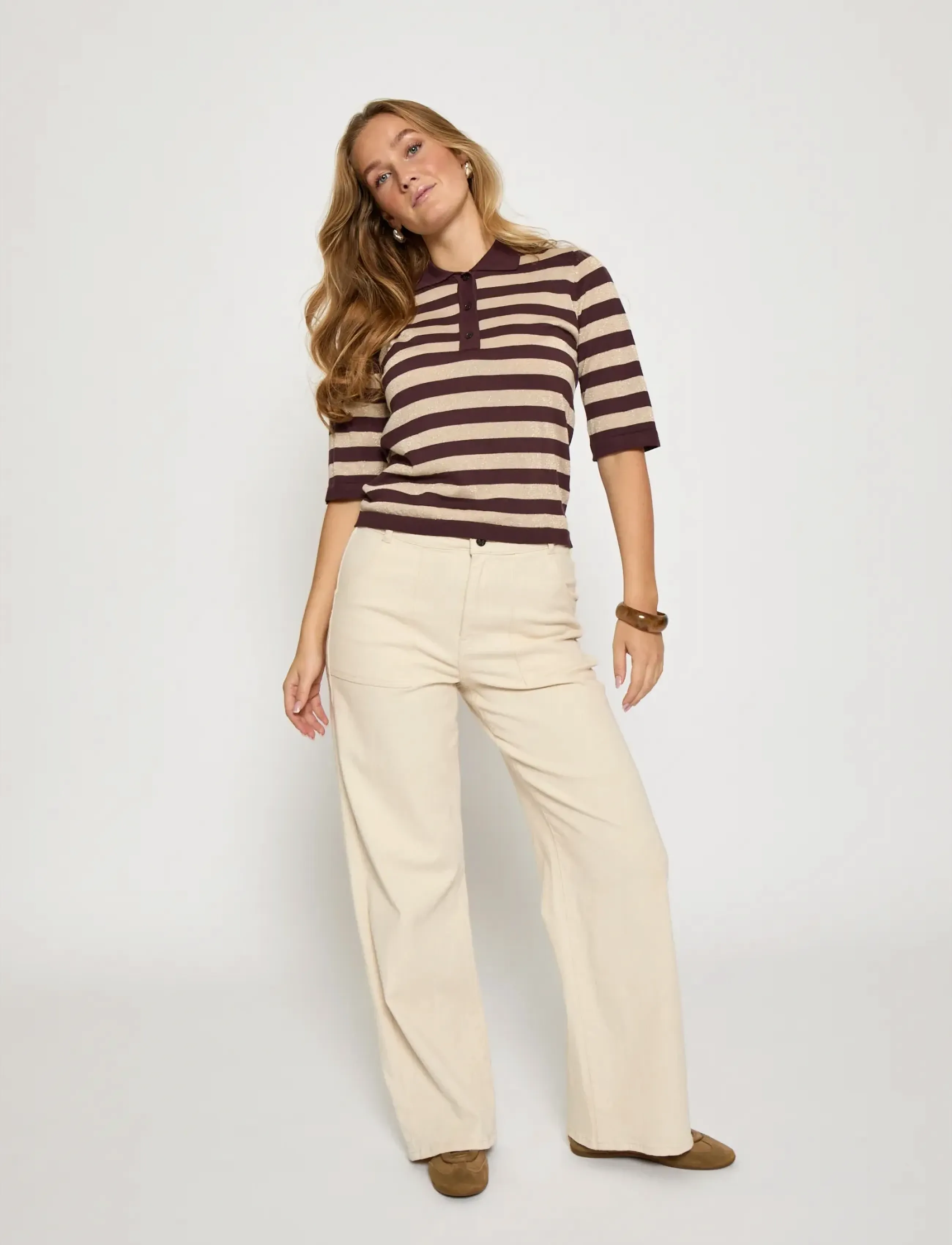 Minus - MSAlice Knit T-Shirt - pikéer - fudge purple stripe - 4