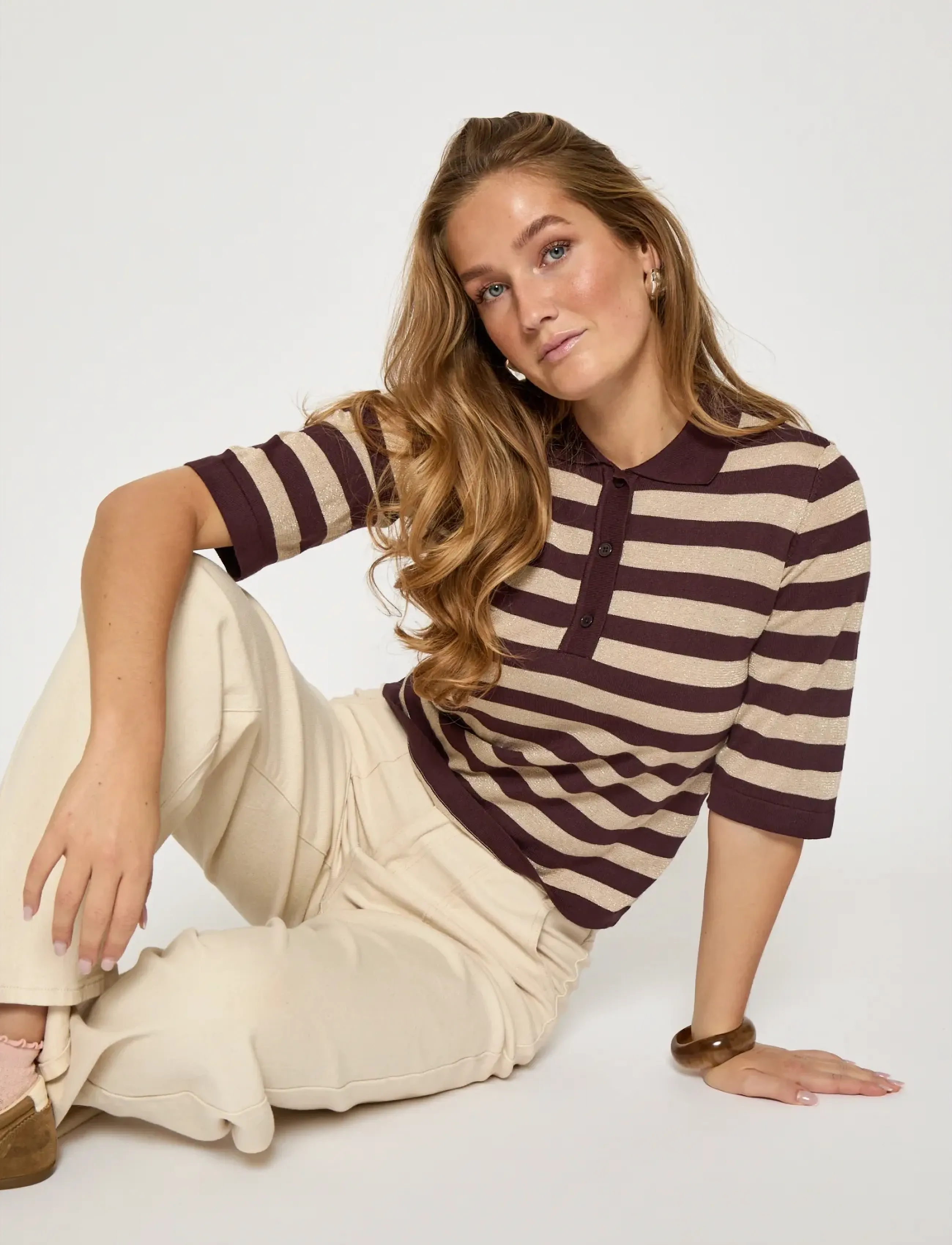 Minus - MSAlice Knit T-Shirt - pikéer - fudge purple stripe - 5