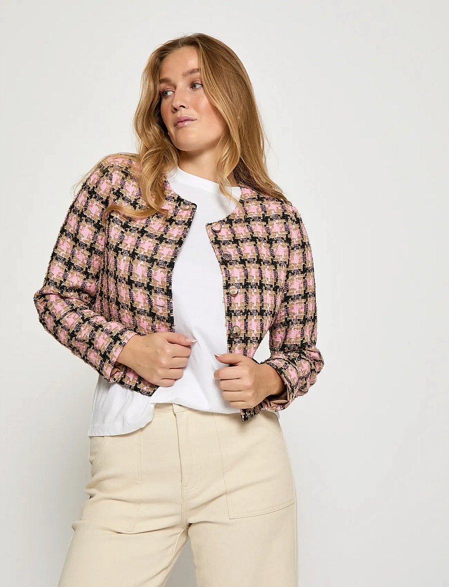 Minus - MSJunia Short Jacket - boucles - prism pink checked - 0
