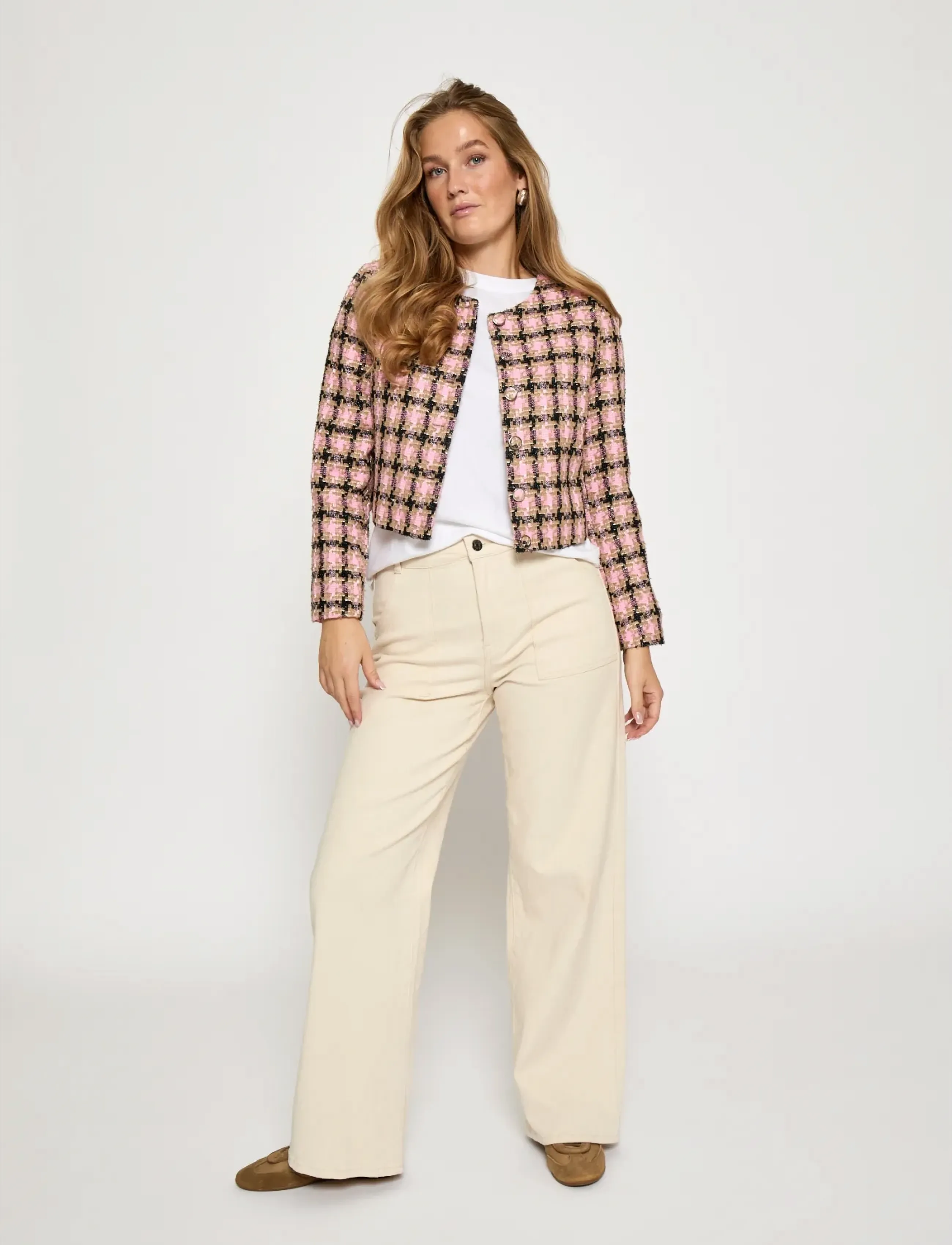 Minus - MSJunia Short Jacket - boucles - prism pink checked - 4