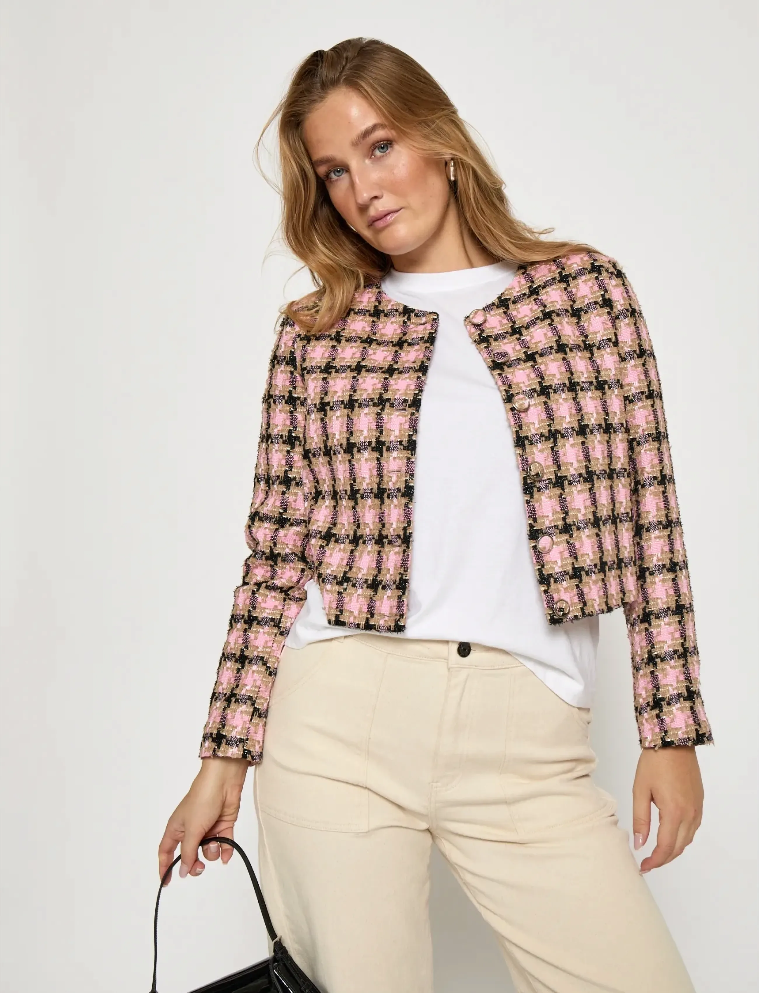 Minus - MSJunia Short Jacket - boucles - prism pink checked - 5