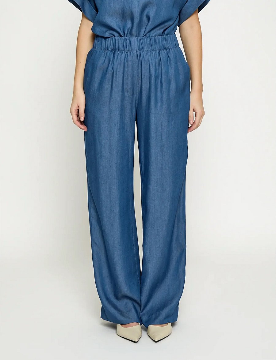 Minus - MSMirja Mid Waist Pant - leveälahkeiset housut - mid blue - 0