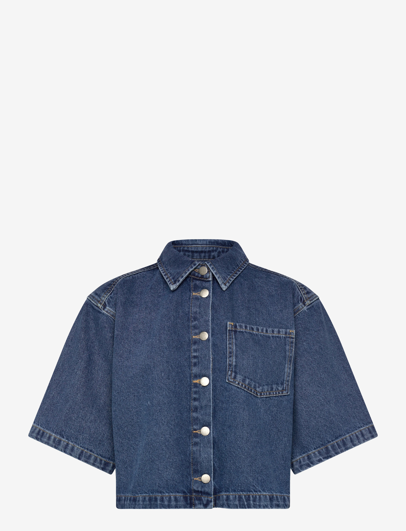 Minus - MSKaddi Cropped Shirt - denim shirts - mid blue denim - 1