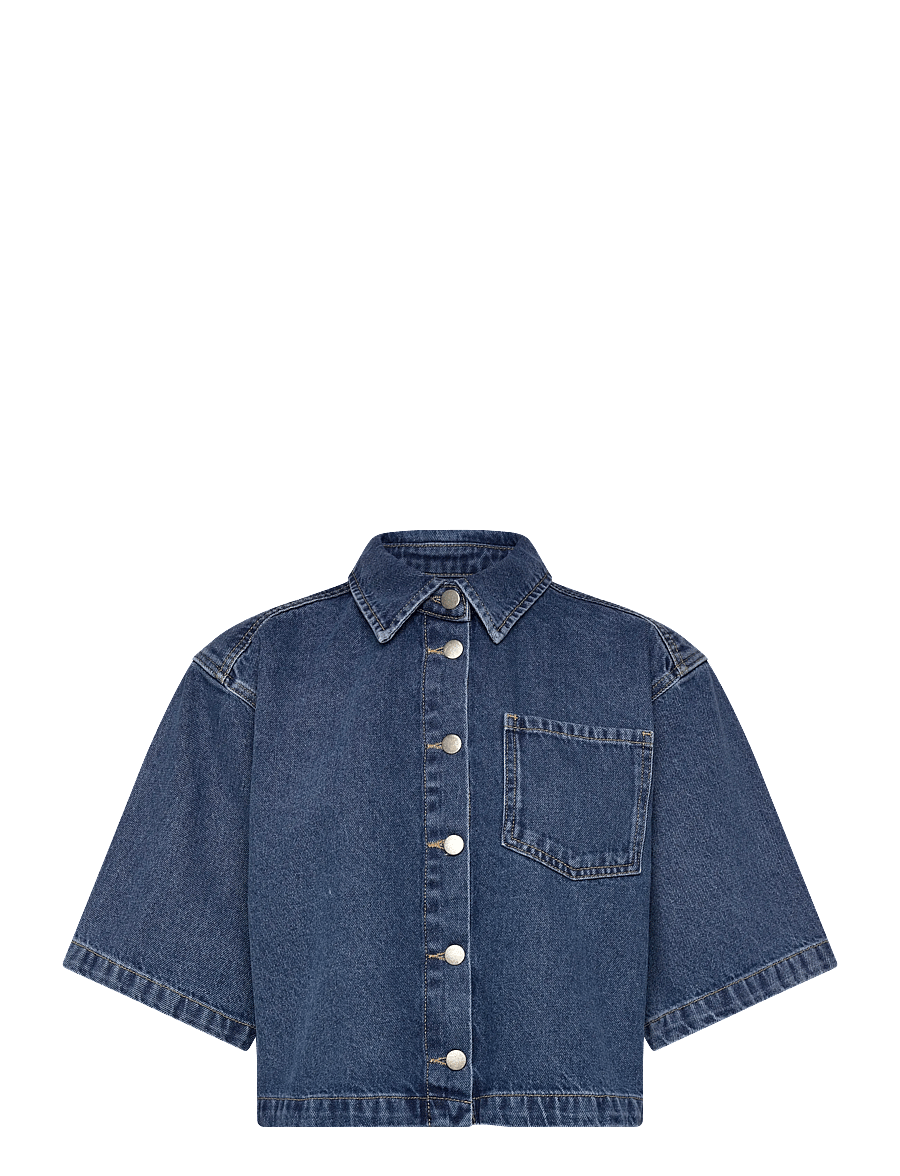Minus - MSKaddi Cropped Shirt - jeansskjortor - mid blue denim - 1