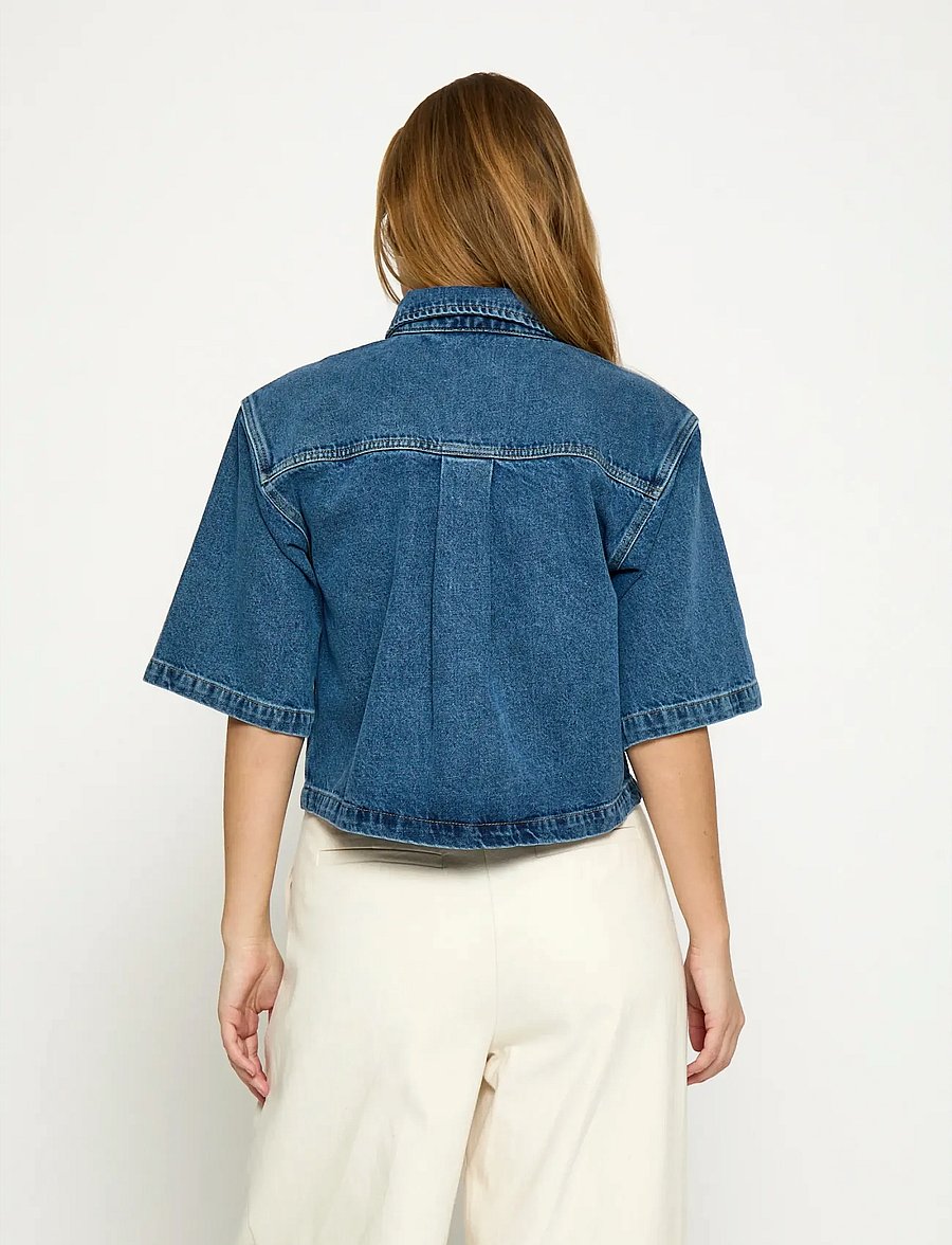 Minus - MSKaddi Cropped Shirt - jeansskjortor - mid blue denim - 3