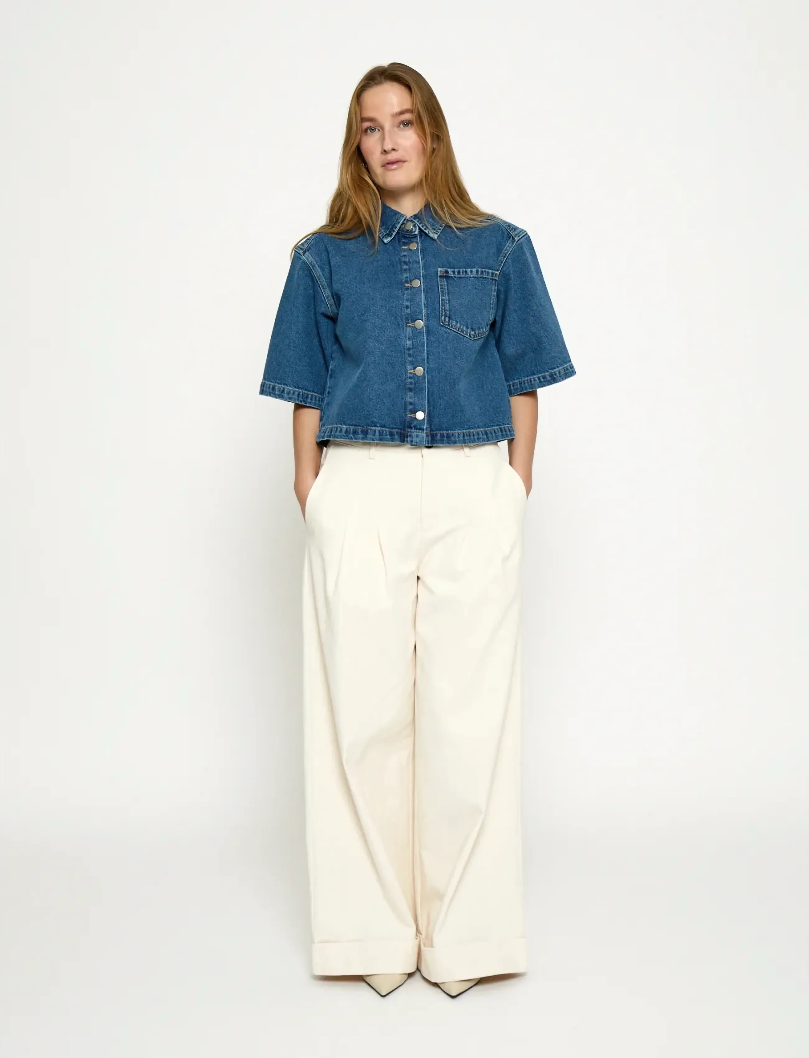 Minus - MSKaddi Cropped Shirt - denimskjorter - mid blue denim - 4