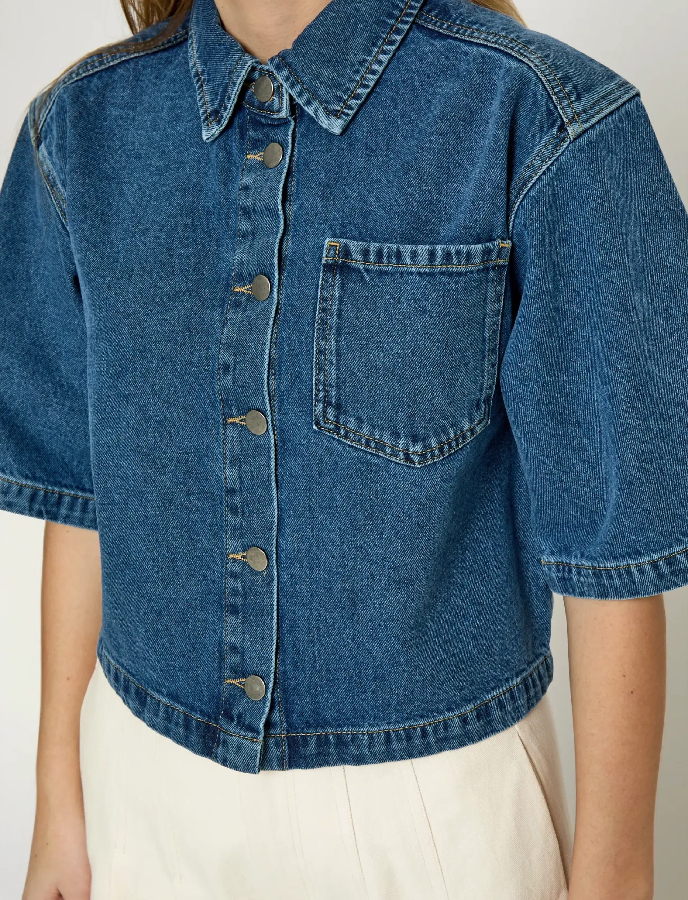 Minus - MSKaddi Cropped Shirt - denimskjorter - mid blue denim - 5