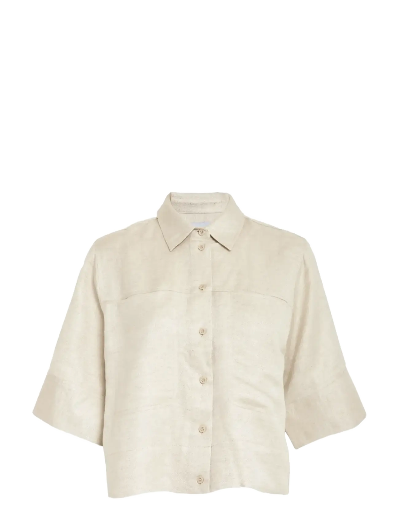 Minus MSJuno Cropped Linen Shirt - Žiūrėti viską - NOMAD SAND MELANGE / beige