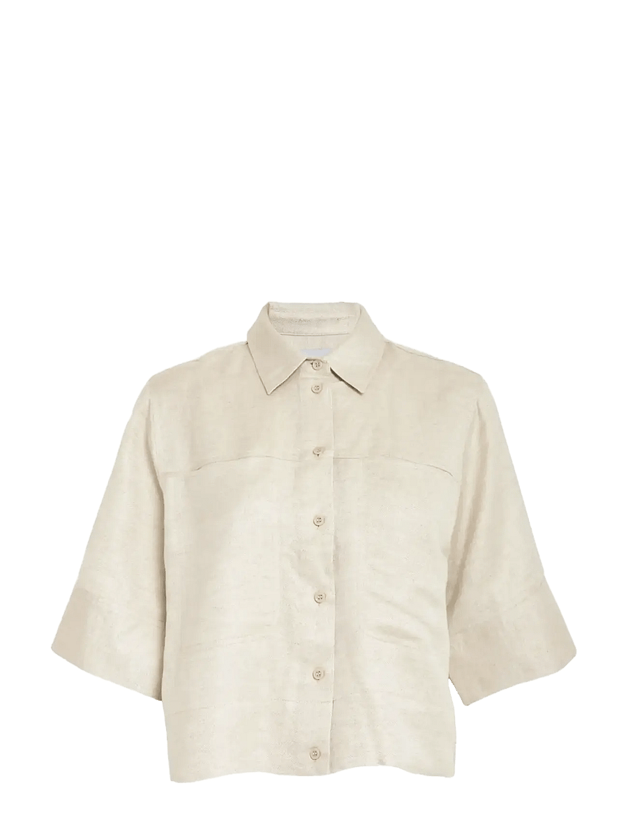 Minus - MSJuno Cropped Linen Shirt - chemises de lin - nomad sand melange - 1