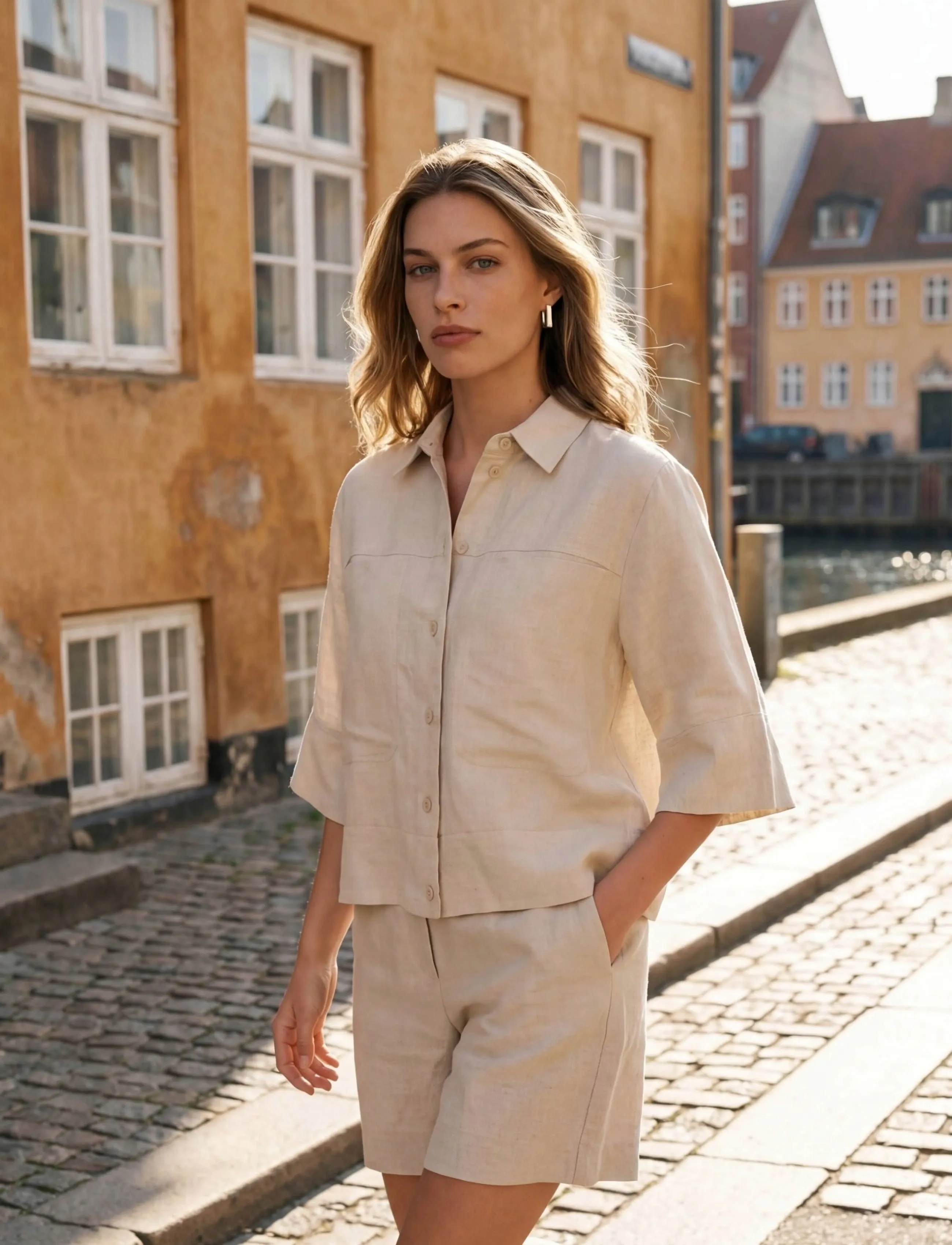 Minus MSJuno Cropped Linen Shirt - Fatnaður - NOMAD SAND MELANGE / beige