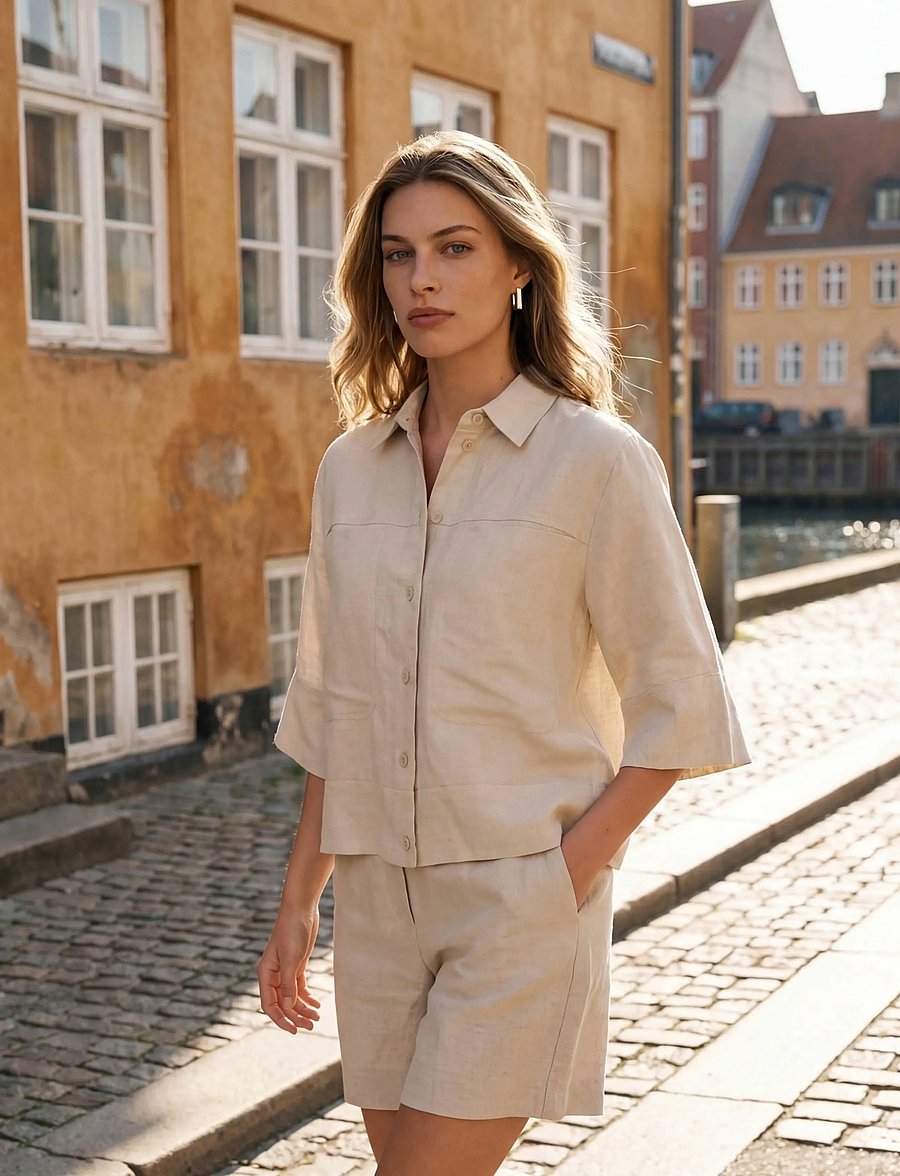 Minus - MSJuno Cropped Linen Shirt - chemises de lin - nomad sand melange - 0