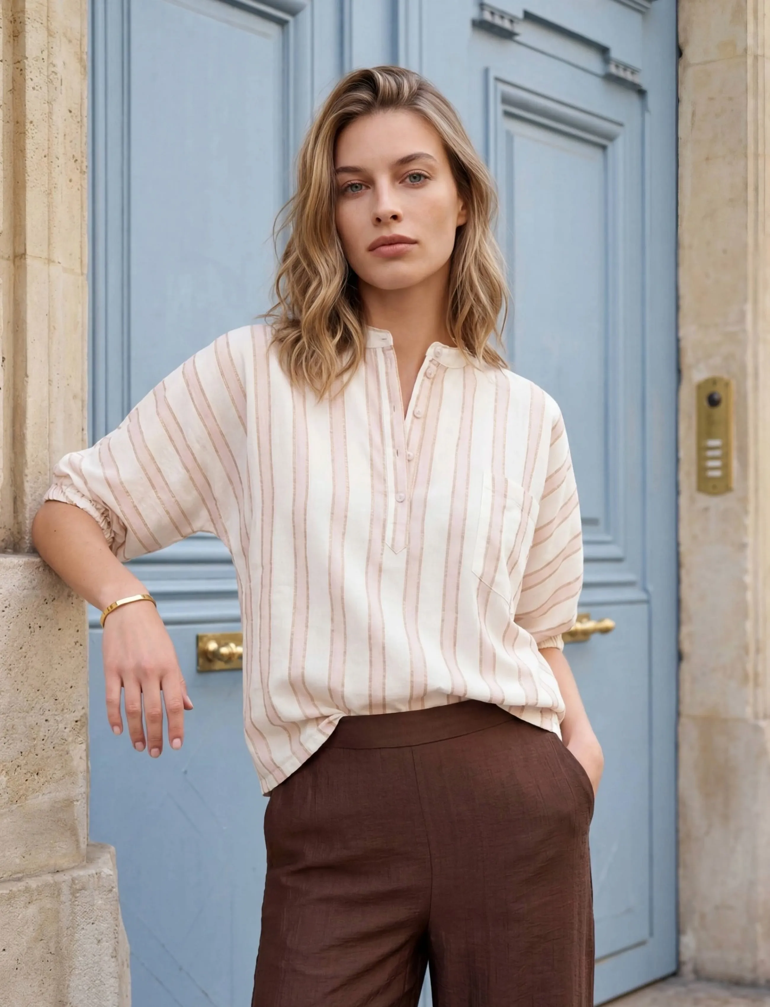 Minus MSPatricia Blouse - Minus - DESERT CORAL STRIPE / beige