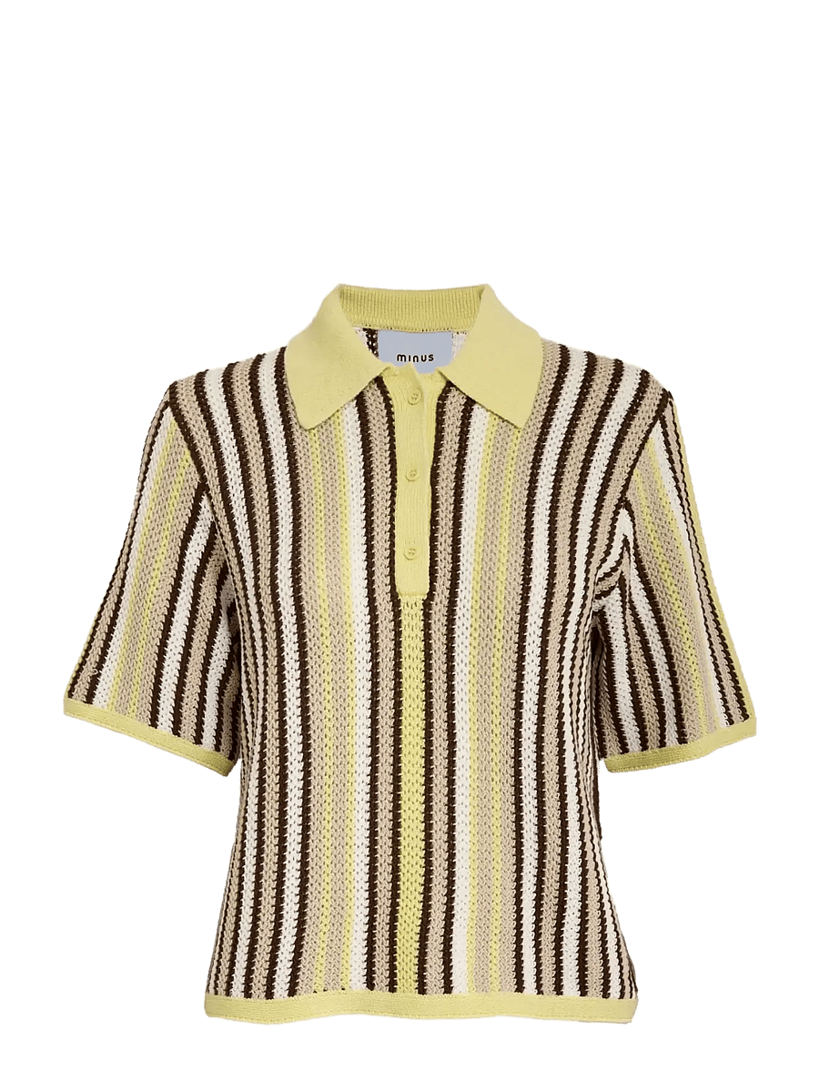 Minus - MSKatie Knit T-Shirt - pikéer - soft yellow stripe - 1