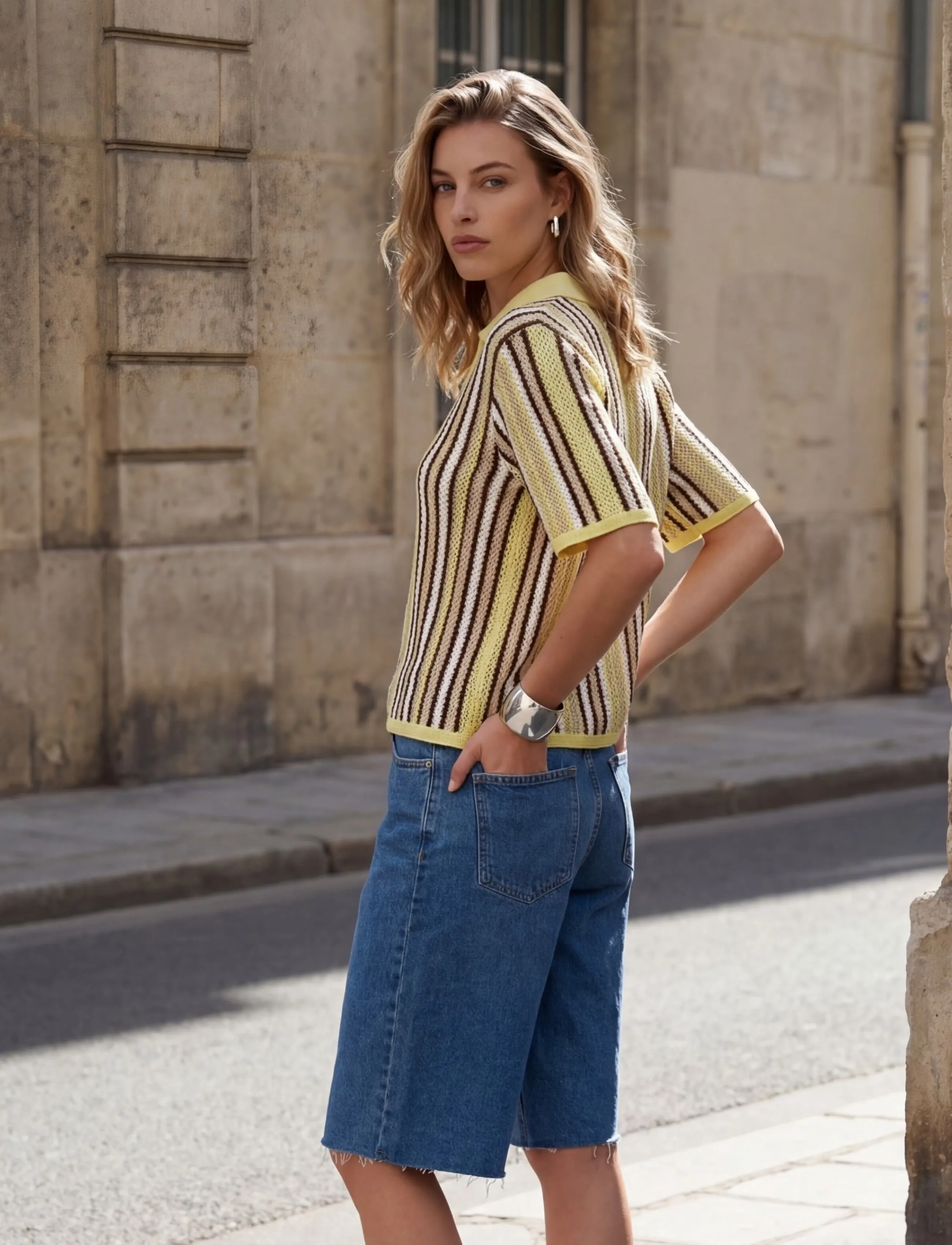 Minus - MSKatie Knit T-Shirt - polo krekli - soft yellow stripe - 2