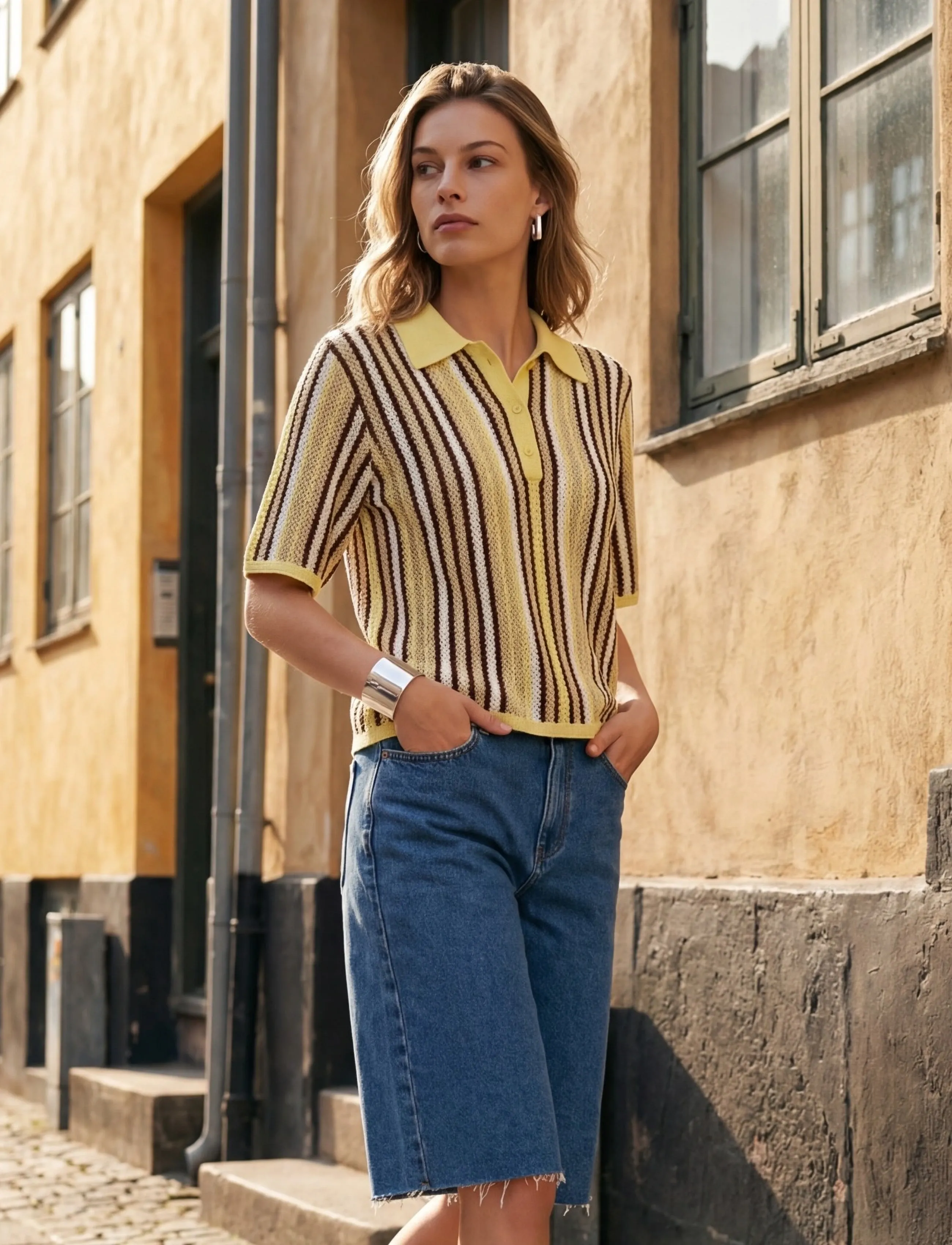Minus - MSKatie Knit T-Shirt - polo krekli - soft yellow stripe - 3