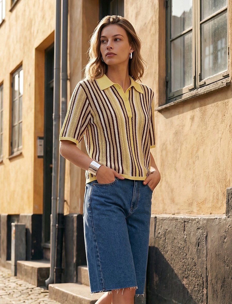 Minus - MSKatie Knit T-Shirt - pikéer - soft yellow stripe - 3