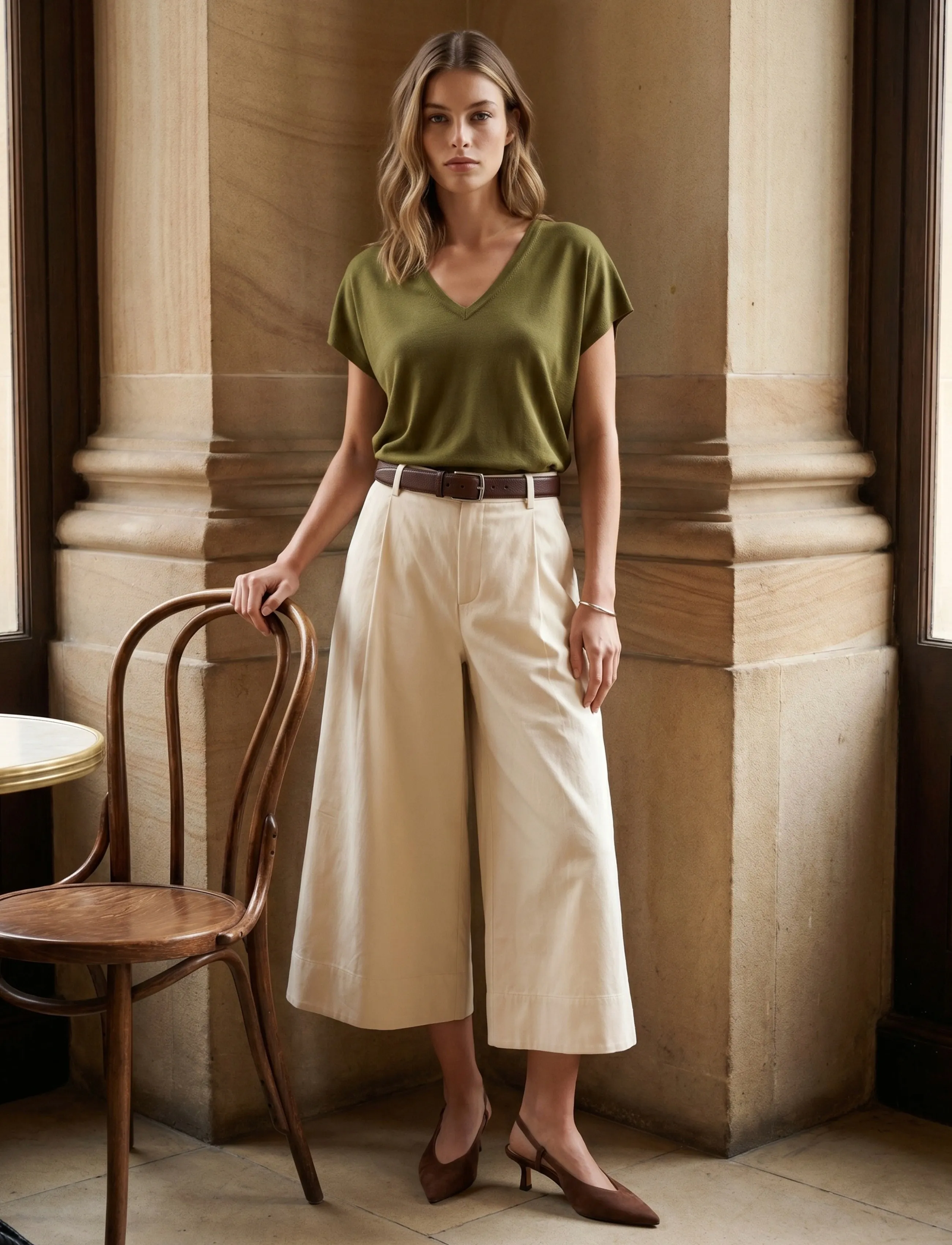 Minus Msrienne Mid Waist Pant, 40, Trousers, Creme - Wide Leg, Frauen