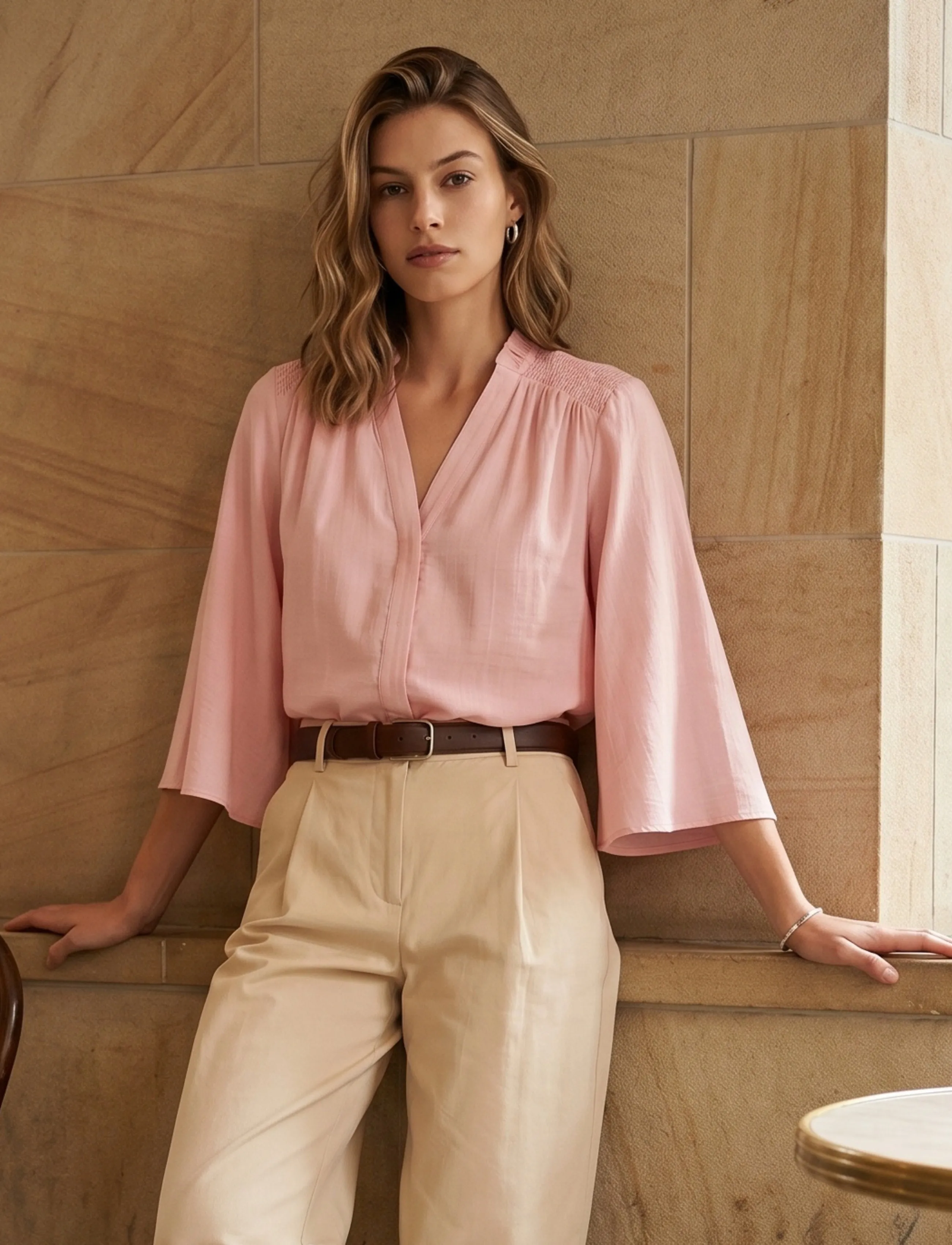 Minus Msseria V-Neck Shirt, 36, Shirts, Rosa - Short-sleeved, Frauen