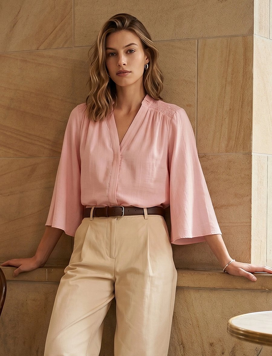 Minus - MSSeria V-Neck Shirt - kurzärmlige hemden - cherry blossom - 0