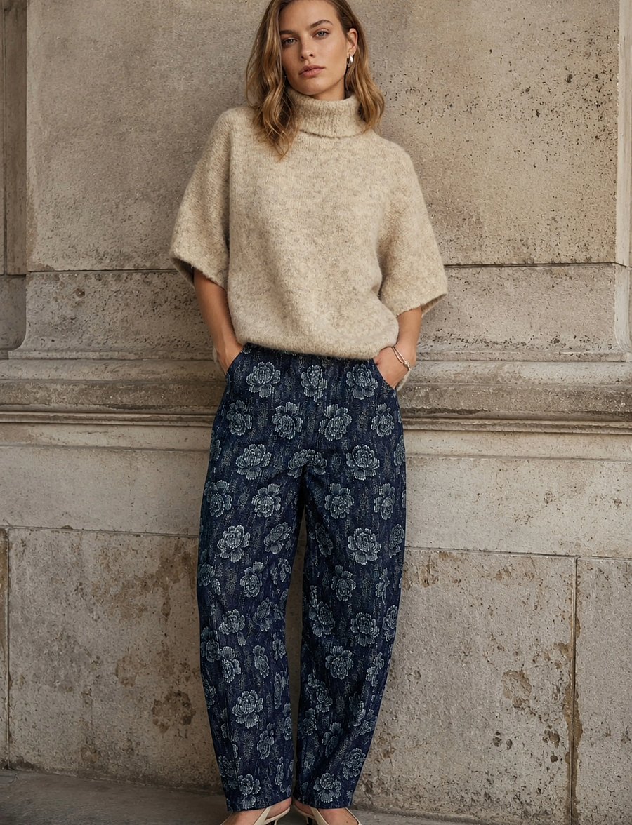 Minus - MSHeather Mid Waist Pant - barrel-bukser - dark denim - 0