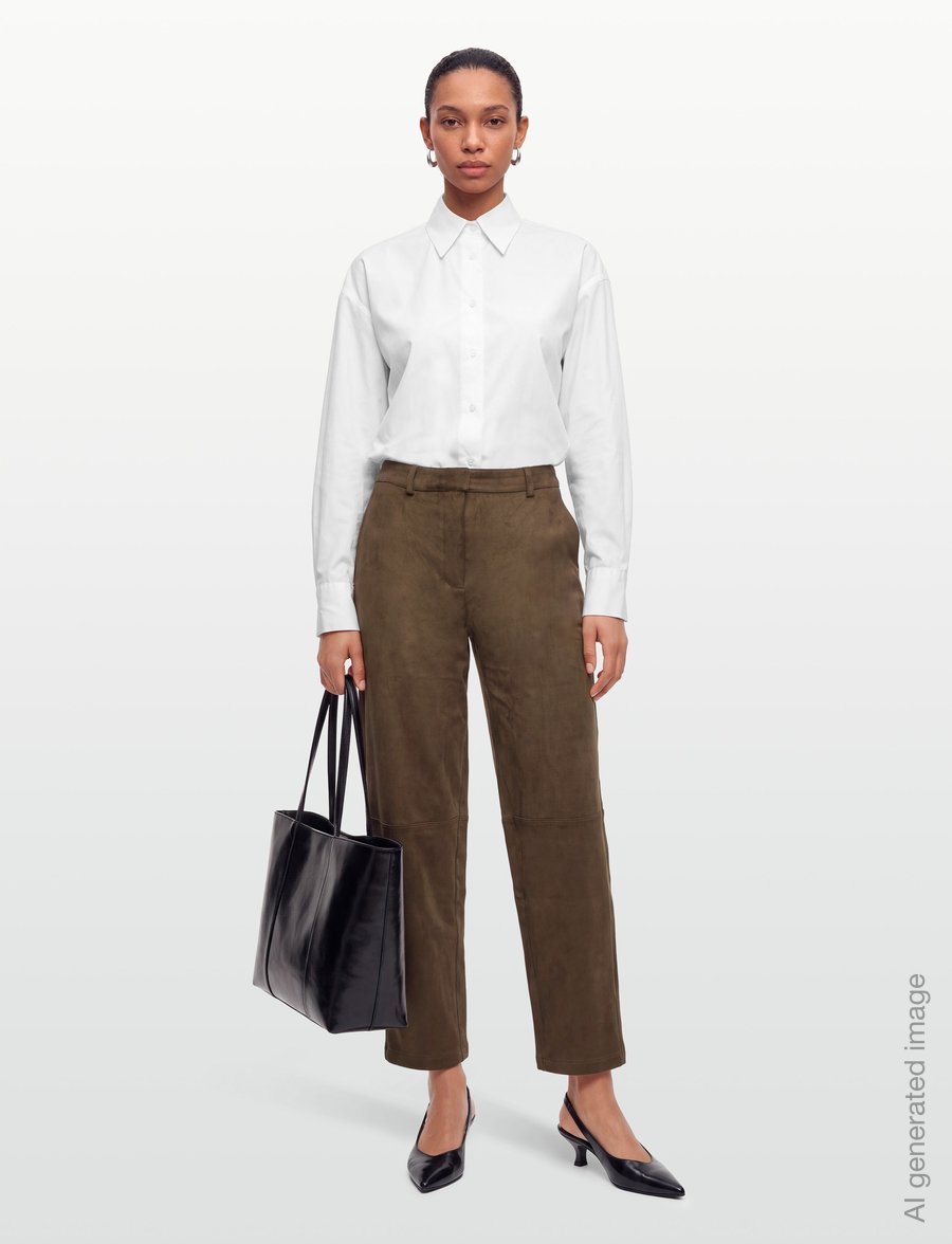 Minus - MSAlva Mid Waist Pant - bukser med brede ben - beech green - 0