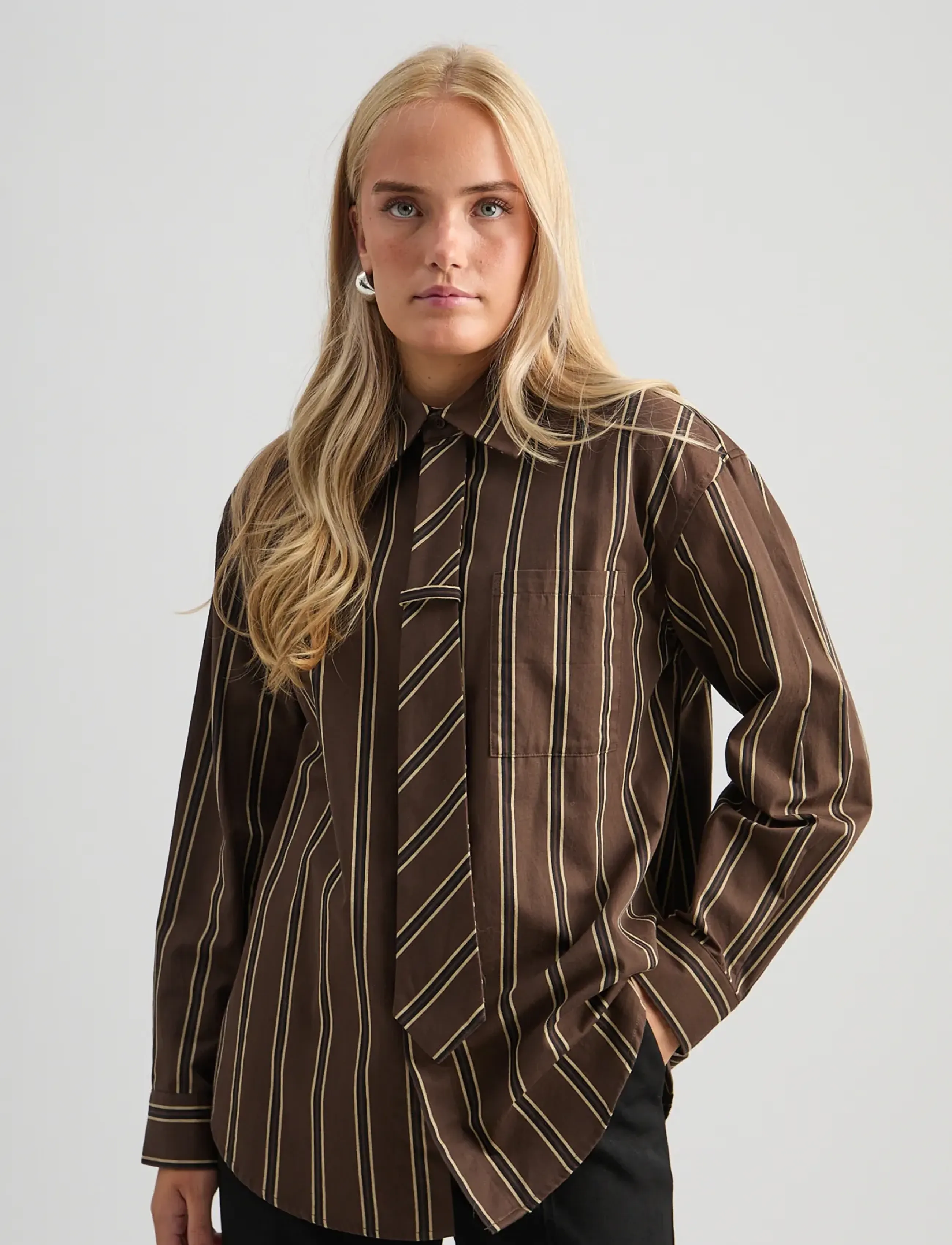 Minus MSJanine Shirt - Blusar & Skjortor - TIRAMISU STRIPED / brown