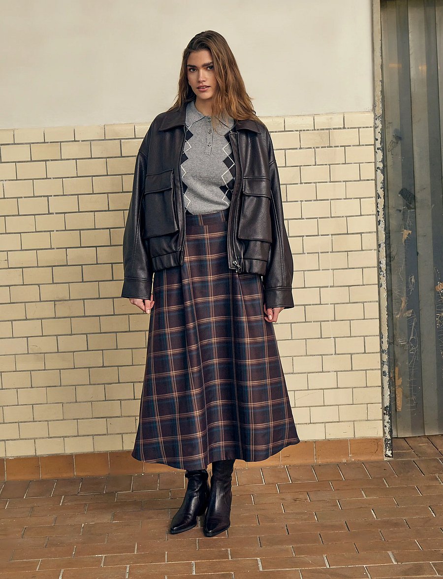 Minus - MSChristel Midi Skirt - midi nederdele - tiramisu checked - 0
