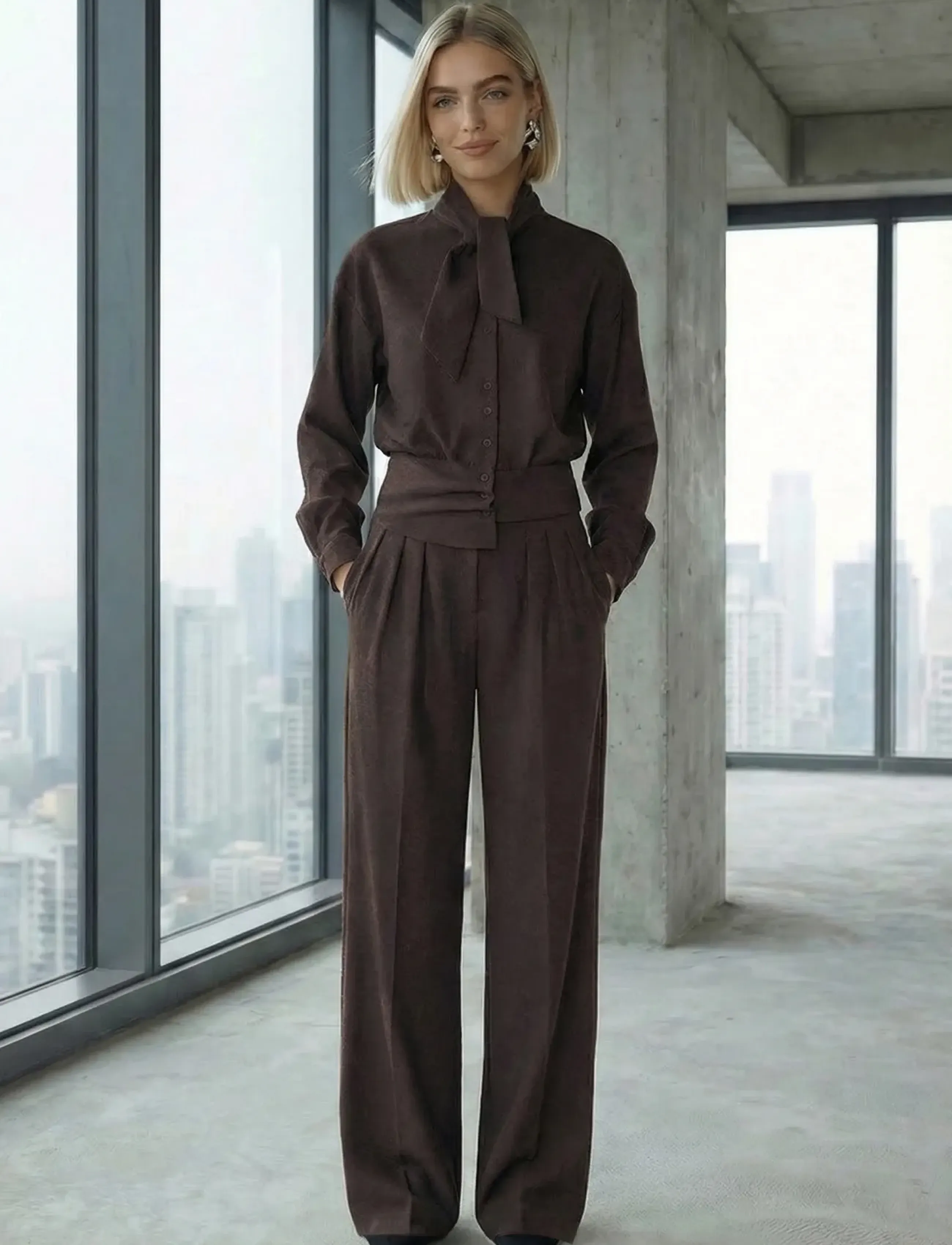 Minus MSViona Mid Waist Pant - Summer in the city - BRACKEN BROWN / brown