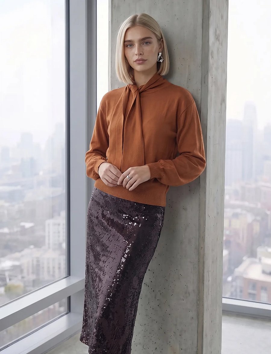 Minus - MSPetra Midi Skirt - pailletten-röcke - bracken brown - 0