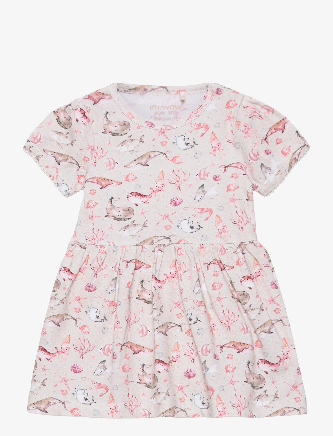 Minymo - Dress SS AOP - baby-kjoler med korte ermer - sand melange - 0