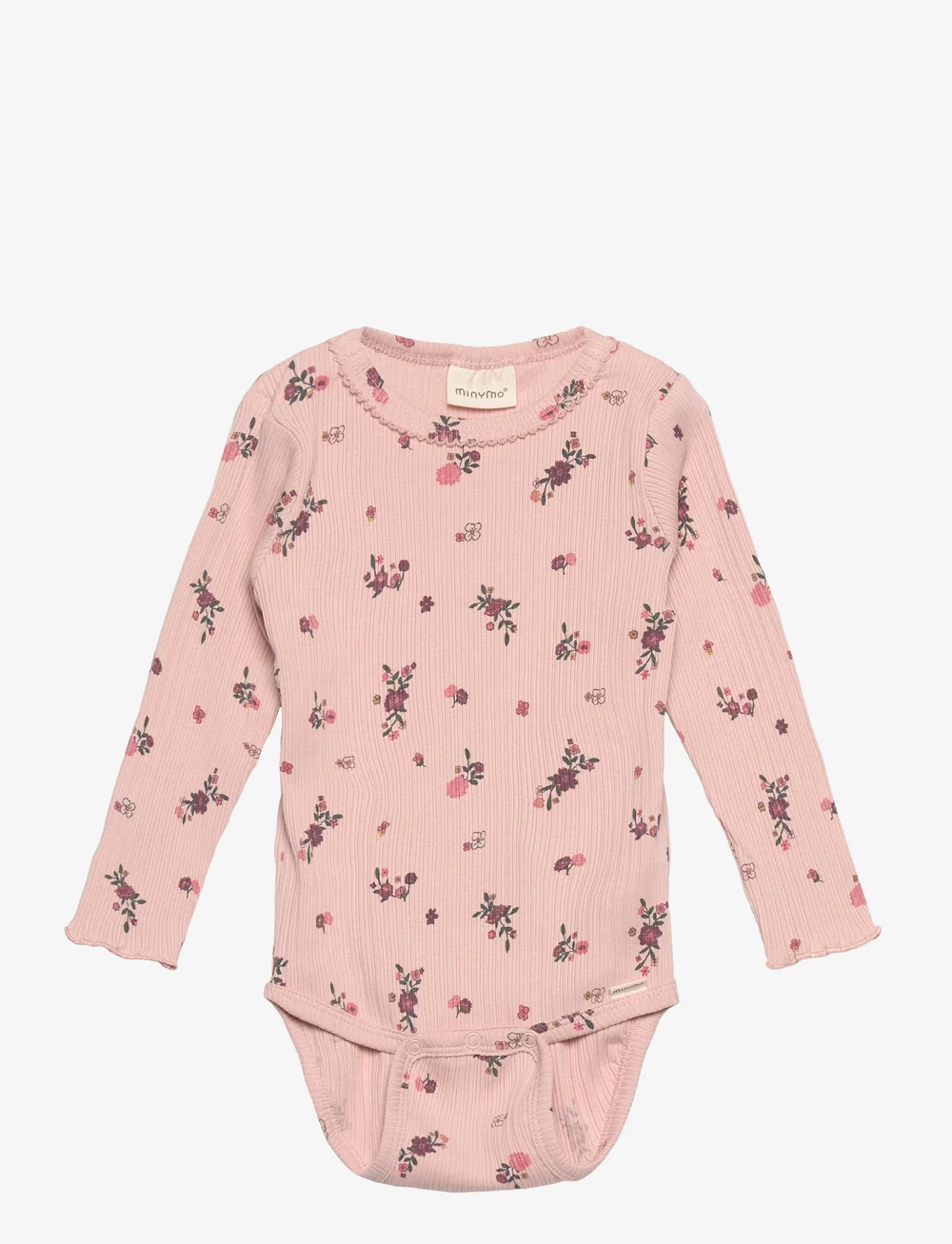 Minymo - Body LS AOP Rib - gemusterte langärmelige bodys - sepia rose - 0