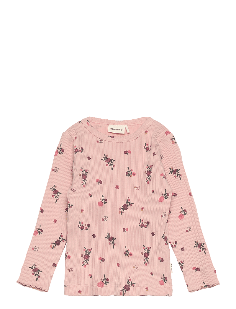 Minymo - T-shirt LS AOP Rib - pikkade varrukatega t-särgid - sepia rose - 0