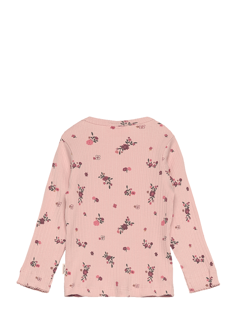 Minymo - T-shirt LS AOP Rib - pikkade varrukatega t-särgid - sepia rose - 1