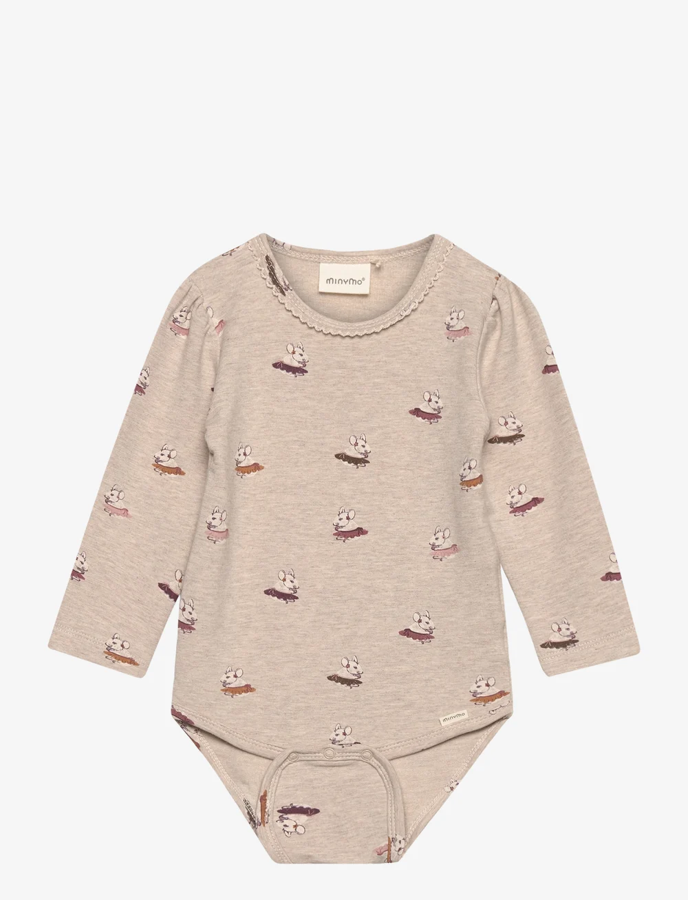 Minymo - Body LS AOP Sweat - langärmelige bodys - beige melange - 0