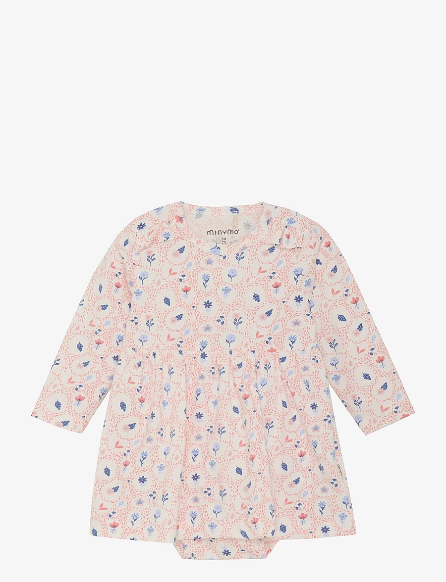 Minymo - Dress LS AOP - kūdikių suknelės ilgomis rankovėmis - marshmallow white - 0