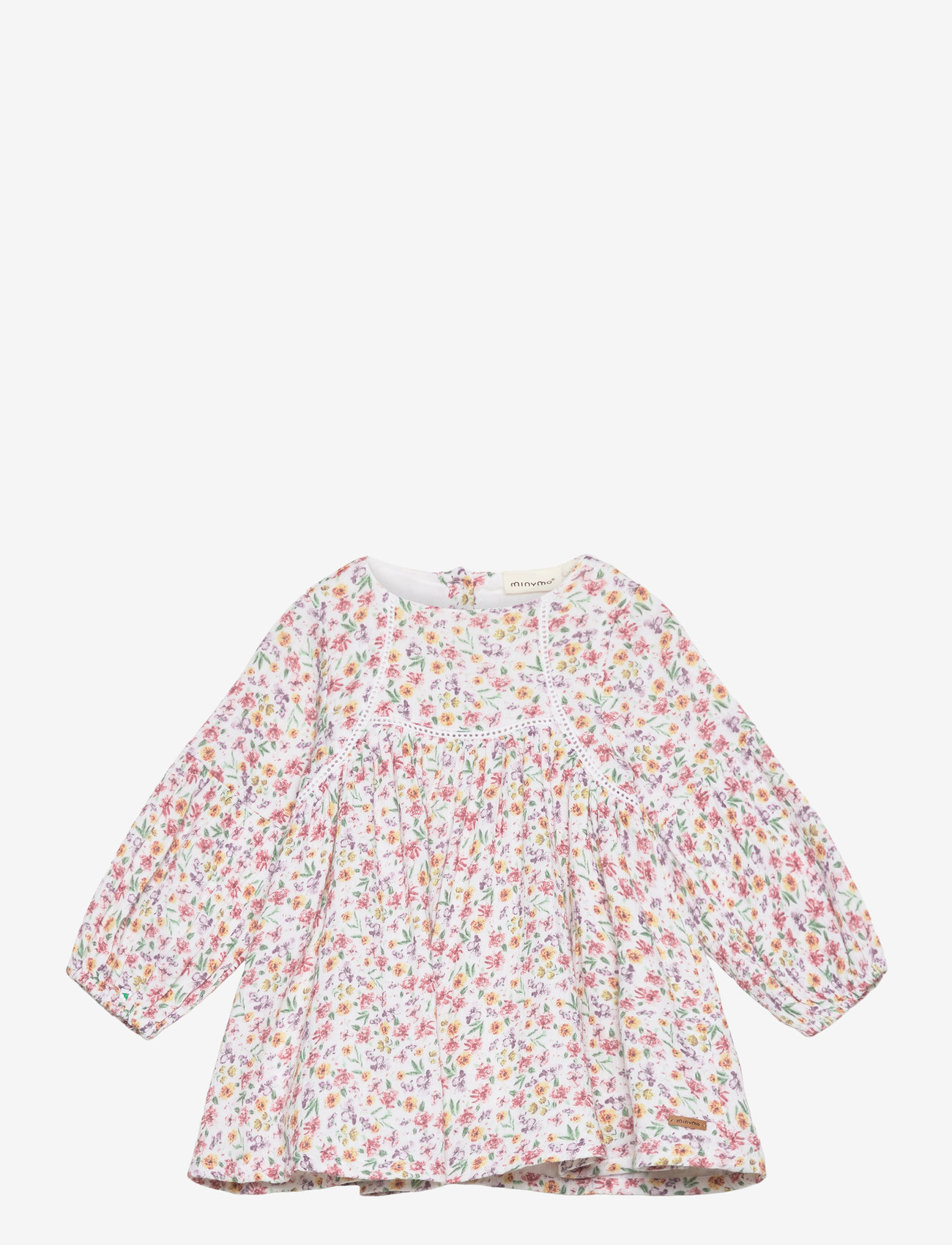 Minymo - Dress LS AOP - långärmade babyklänningar - marshmallow white - 0