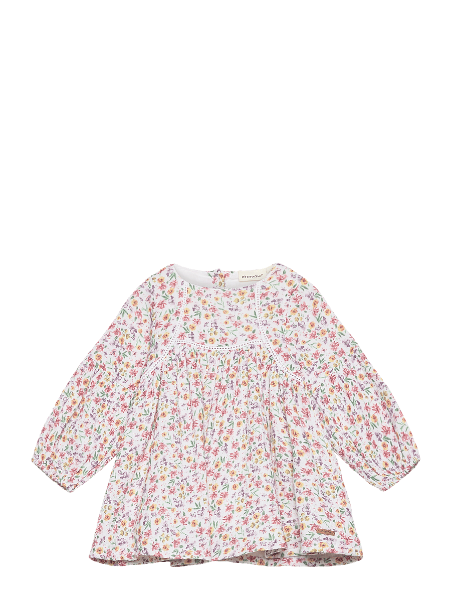 Minymo - Dress LS AOP - long-sleeved baby dresses - marshmallow white - 0