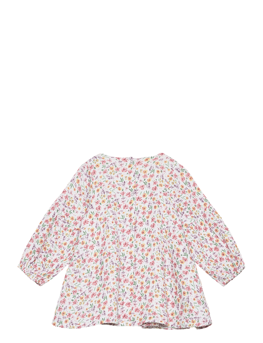 Minymo - Dress LS AOP - long-sleeved baby dresses - marshmallow white - 1